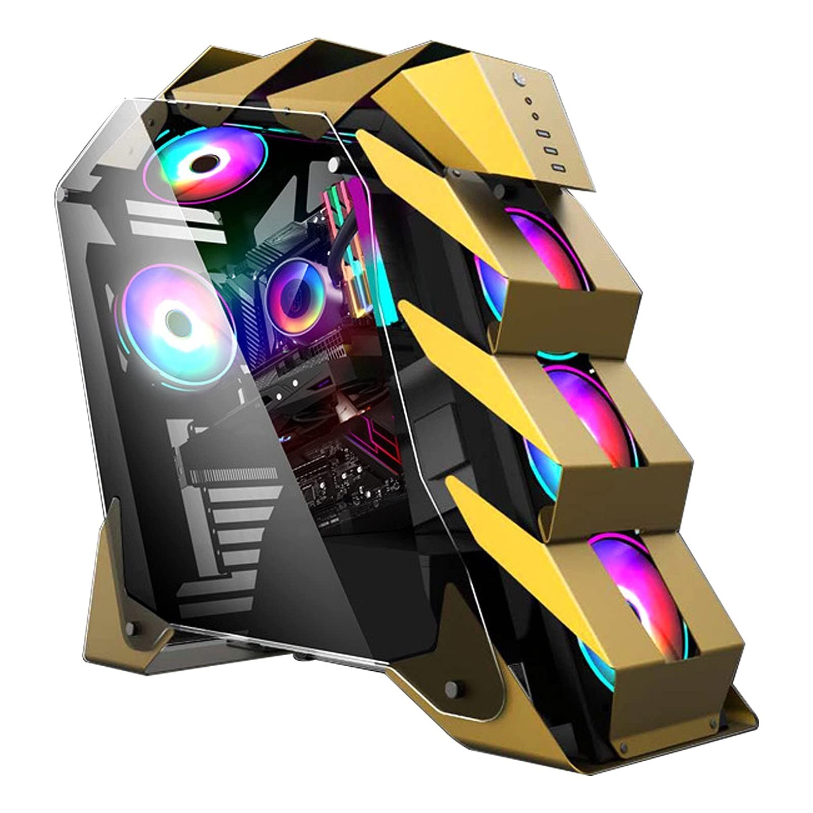 JF-TVQJ Golden Gaming PC Case - ATX/M-ATX Mid Tower Computer Case with Tempered Glass Side Panel, Supports Fans & Water Cooling, Top USB 3.0/2.0 & Audio Ports - Perfect for Gaming Rigs, Streaming Setups & High-Performance Computers