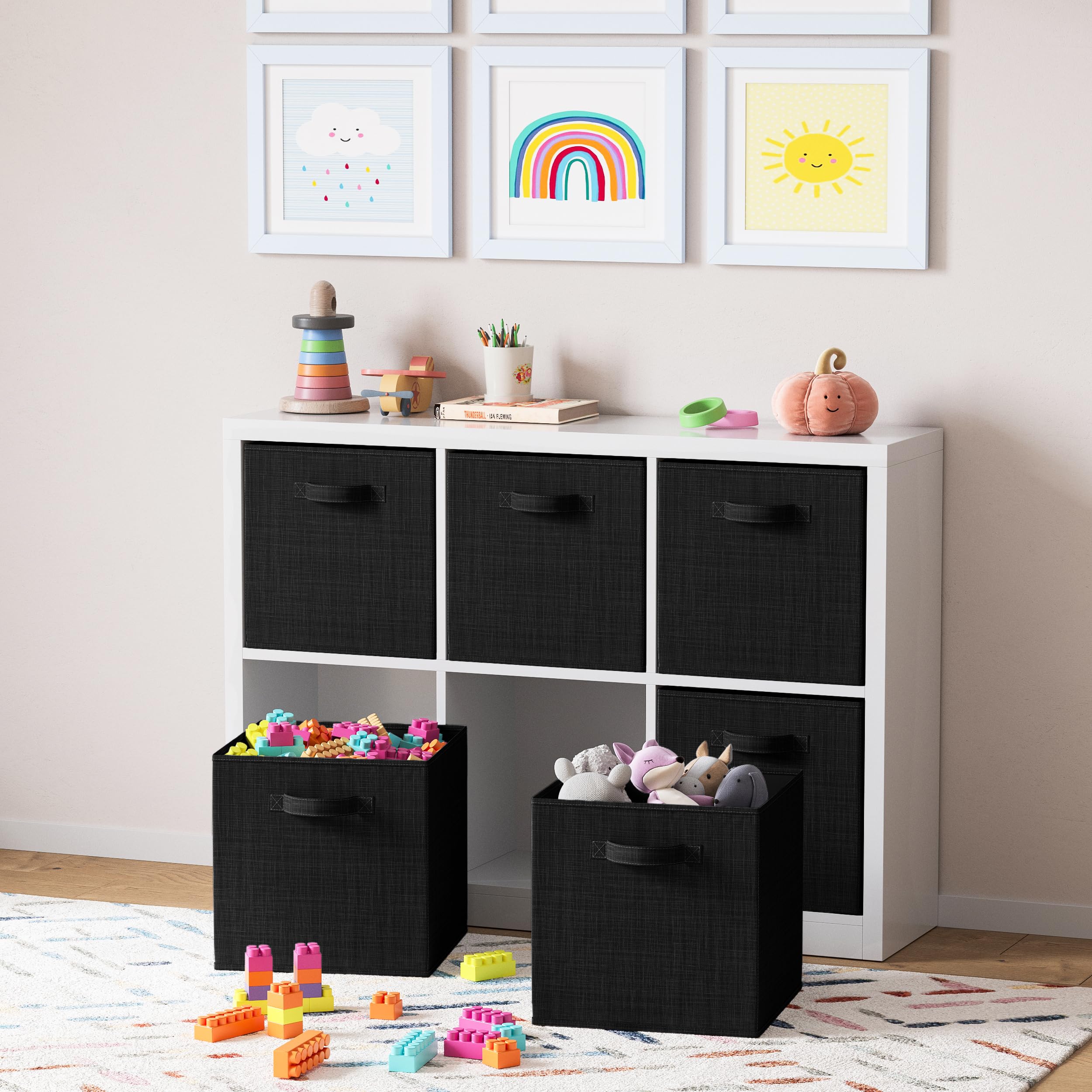 Heavy Duty Fabric Storage Cubes 6-Pack - 13 Inch Textured Black Storage Bins for Cube Organizer | Closet Clothes Storage Box, Shelves & Cubbies Organizer | Perfect for Bedroom, Closet & Office Organization