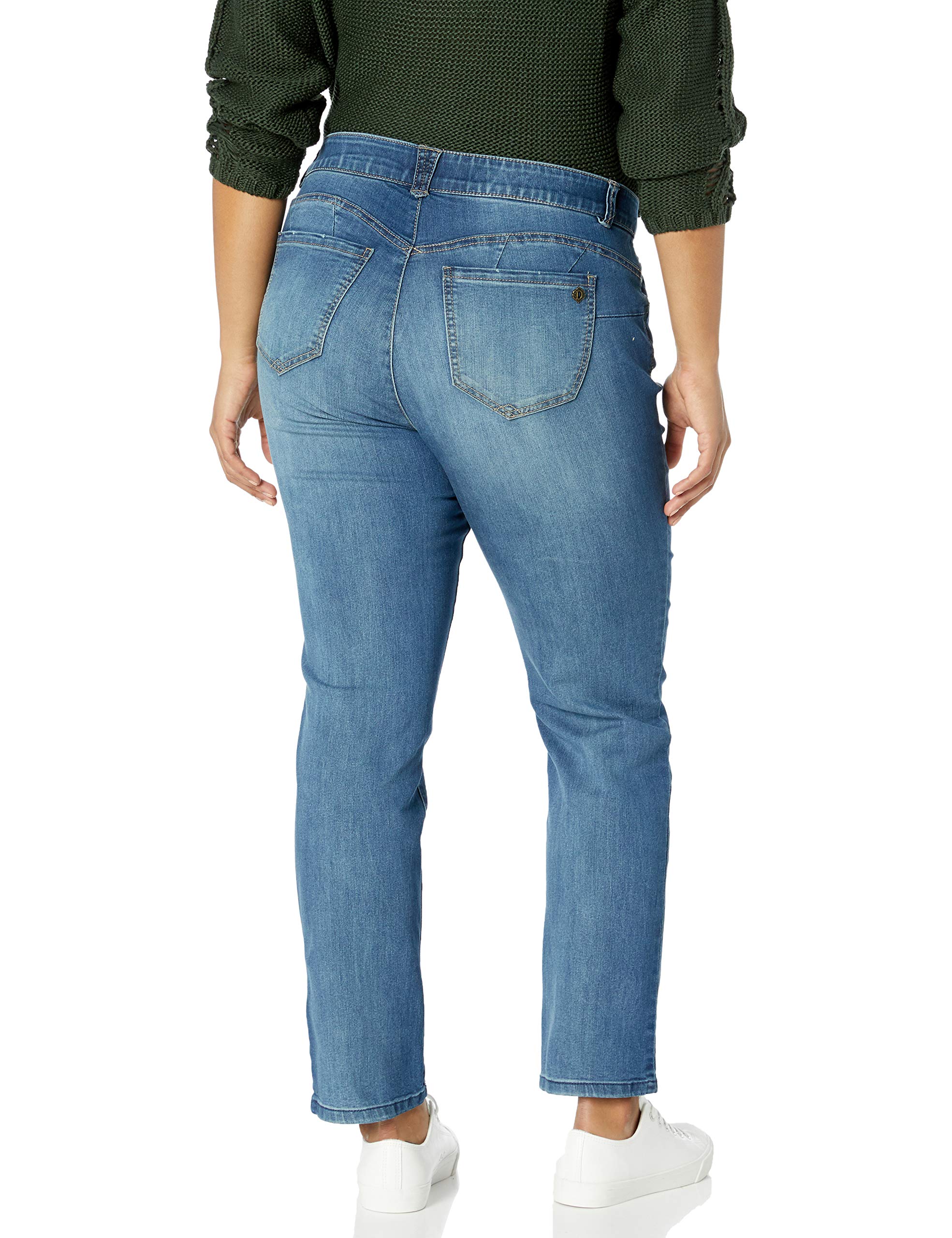 Democracy Women's Plus-Size Ab Solution Straight Leg Jeans - Comfortable High Waist Tummy Control Pants for Curvy Women | Perfect for Work, Casual Wear & Everyday Outfits