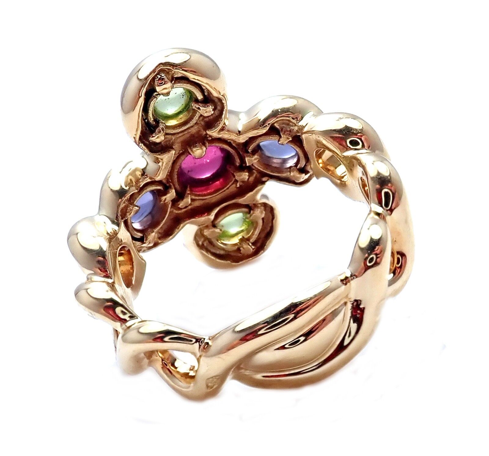 Authentic Chanel 18k Yellow Gold Pink Green Tourmaline Ring Size 4.5 - Luxury Jewelry for Women, Perfect for Weddings, Anniversaries & Special Occasions