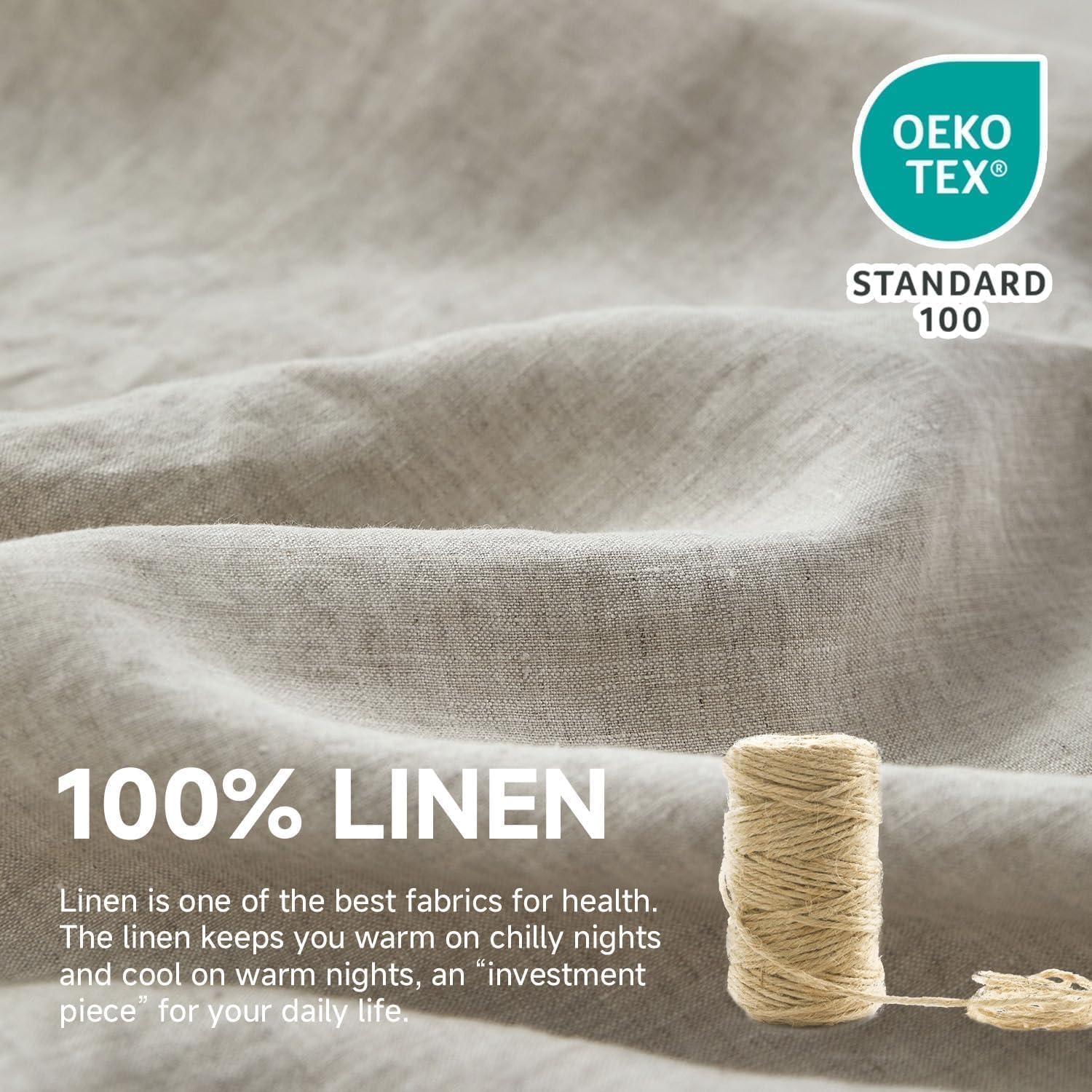 Premium 100% French Flax Linen Duvet Cover Set King Size - 3 Piece Natural Breathable Bedding with 2 Pillowcases (104