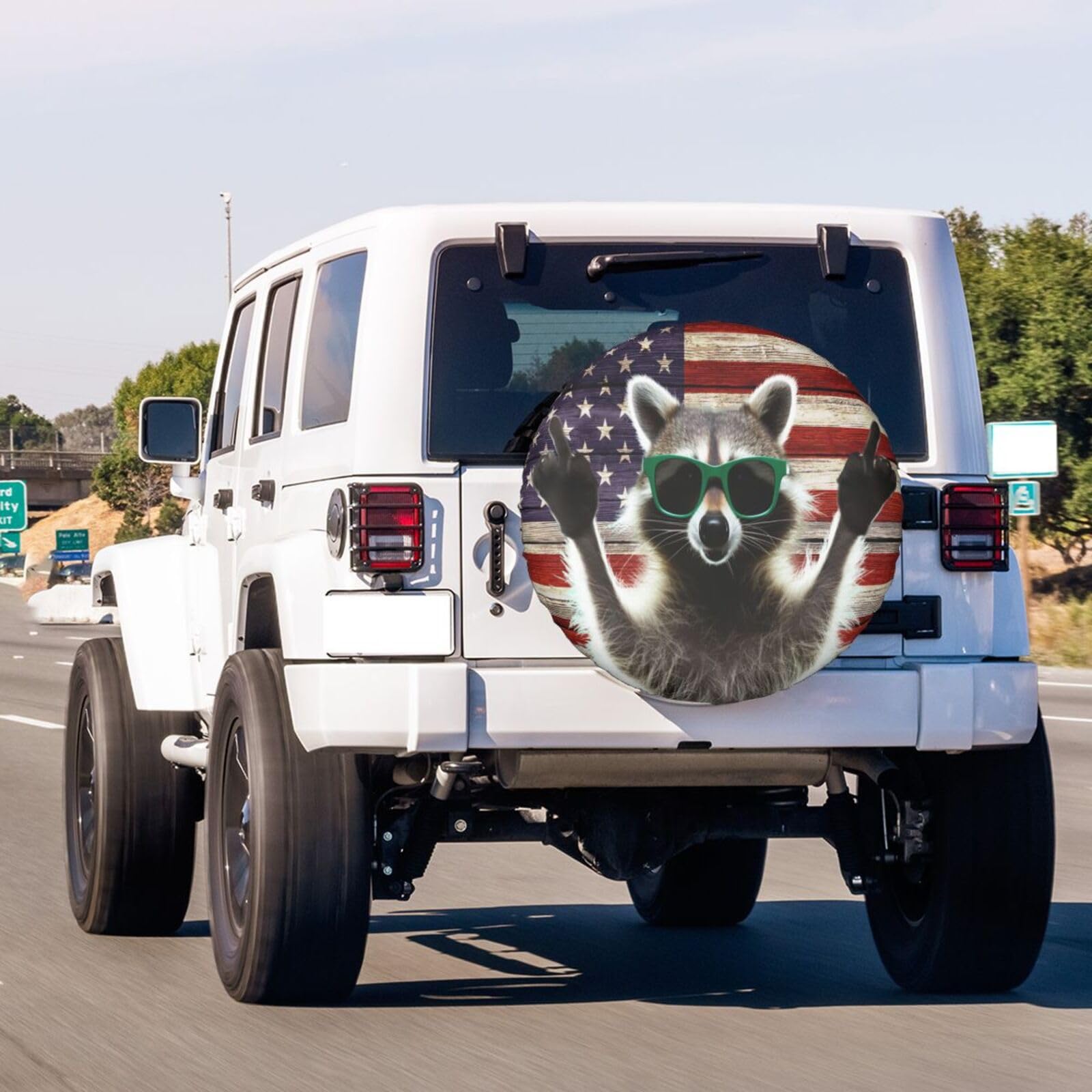 American Flag Raccoon Spare Tire Cover - 17 Inch Dust-Proof Wheel Protector for Trailers, RVs, SUVs & Vehicles | Perfect for Outdoor Adventures & Road Trips