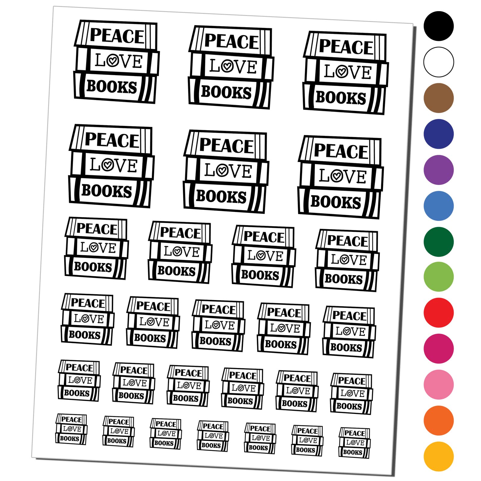 Peace Love Books Stacked Temporary Tattoos - Waterproof Fake Body Art Set (Black, 1 Sheet) | Fun Book Lover Gifts for Readers, Book Clubs & Literary Events