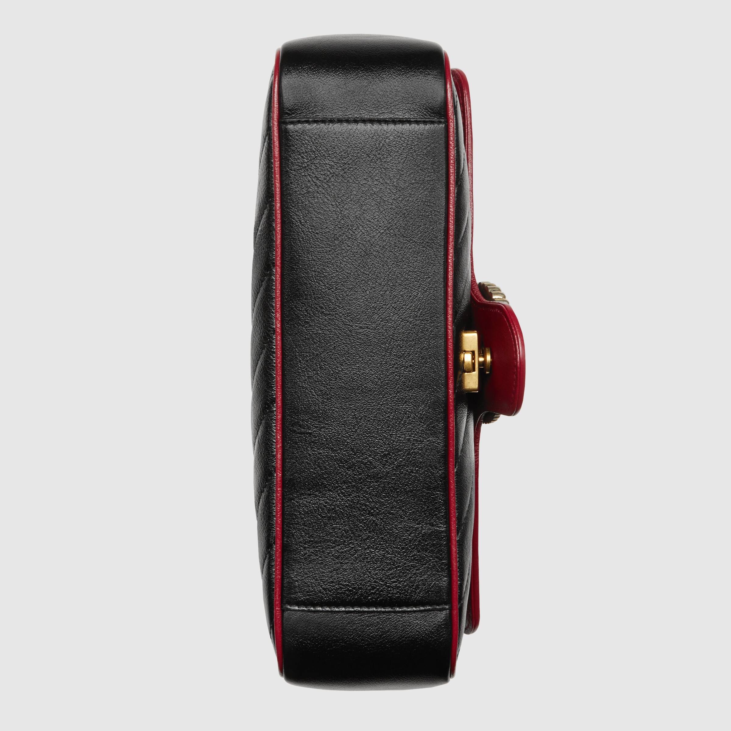 Gucci GG Marmont Matelassé Mini Bag in Black & Cerise - Luxury Crossbody Purse for Women, Perfect for Date Night & Evening Events