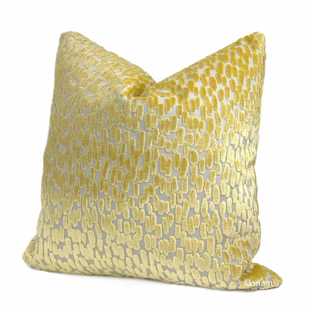 Bellini Canary Yellow Large Cut Velvet Dots Pillow Cover - Soft Luxury Decorative Throw Pillow for Sofa, Bed & Home Decor