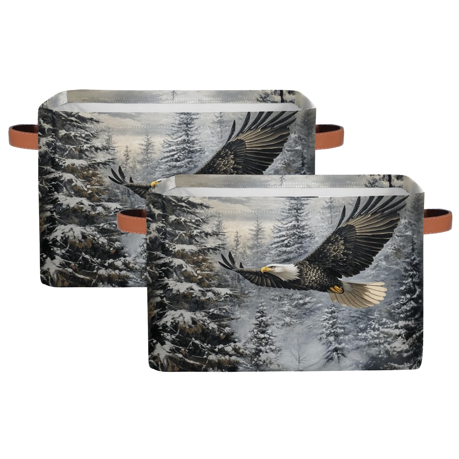 Cool Bird Forest Snow Storage Baskets - 2 Pack Collapsible Rectangular Storage Bins for Closet, Shelf, Bedroom & Living Room Organization | Perfect for Seasonal Decor, Toy Storage & Home Organization