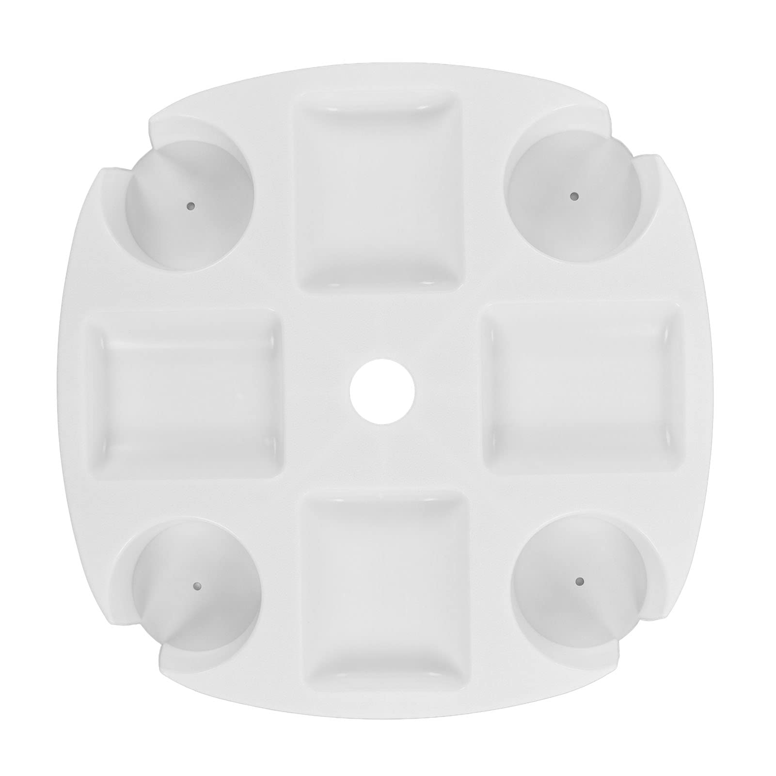 Aqur2020 Round Umbrella Table Tray with 4 Cup Holders & Snack Compartment - Portable Outdoor Drink Holder for Beach, Patio, Garden, Pool Parties, Picnics & BBQs (White)