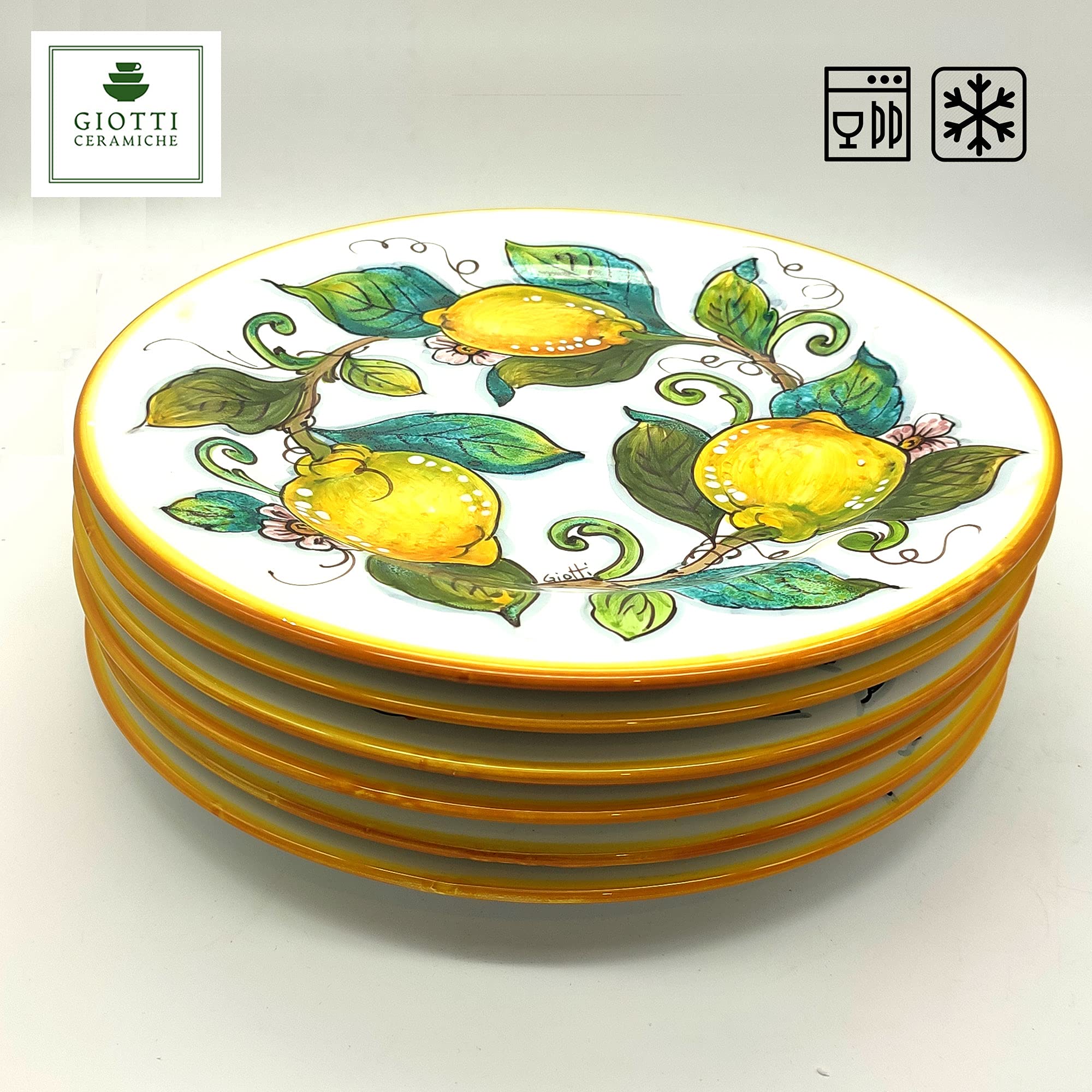 Italian Ceramic Dinnerware Set for 6 - Hand Painted Tuscan Pottery Plates & Bowls - Authentic Italian Kitchen Dishes - Lemon Print Home Decor - Perfect for Family Dinners & Entertaining Guests