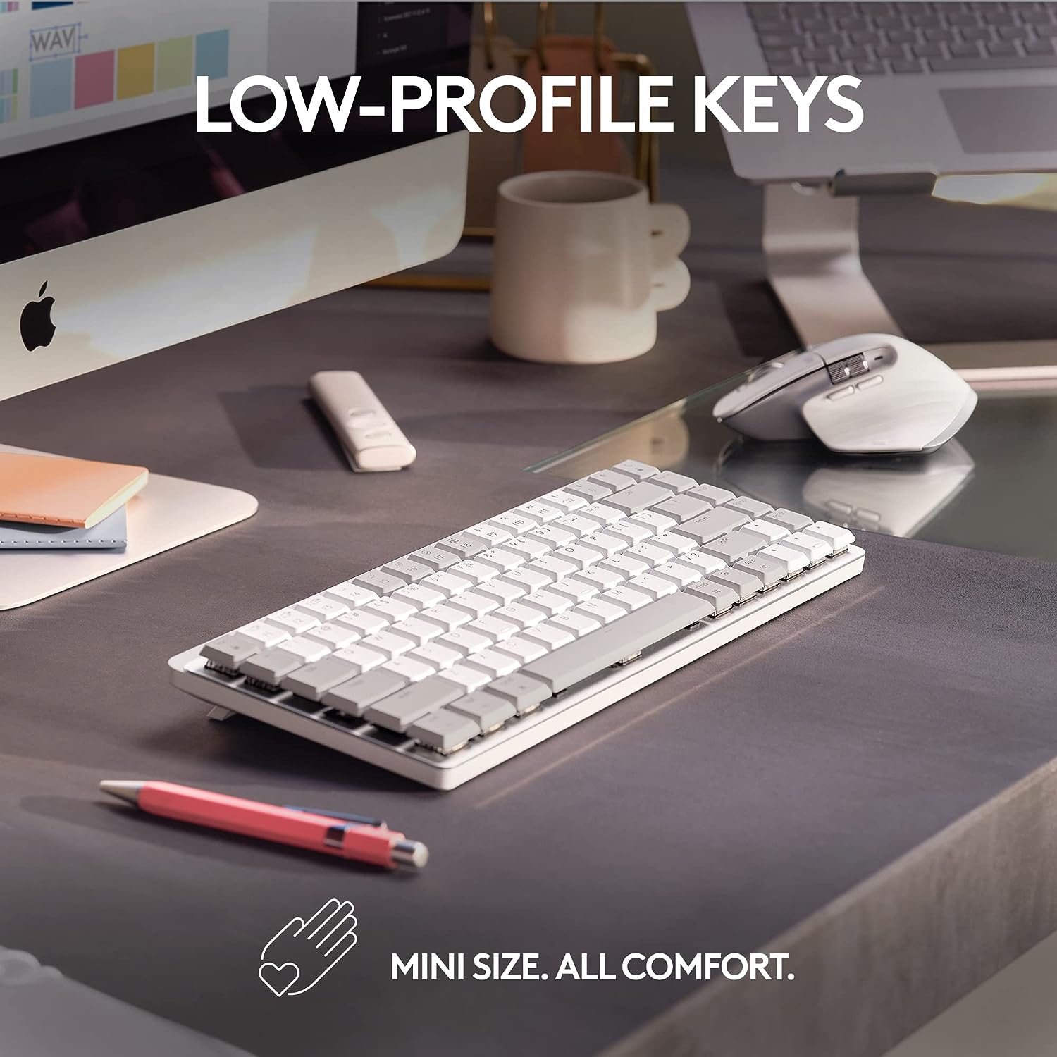 Logitech MX Mechanical Mini Wireless Keyboard for Mac - Low Profile Tactile Quiet Keys, Bluetooth, USB-C, Backlit - Pale Grey (Renewed) | Perfect for Office Work, MacBook & iPad Pro Typing