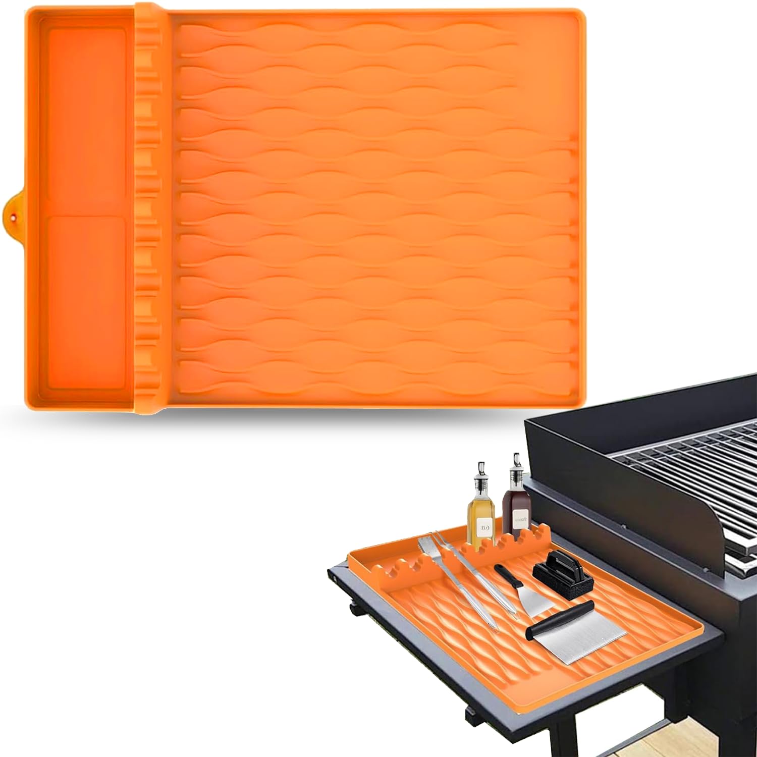 Non-Stick Silicone Griddle Mat for Blackstone Grill - Heat-Resistant BBQ Grill Accessories with Drip Pad - Perfect for Outdoor Cooking, Camping & Kitchen Countertop Use - Orange Spatula Mat for Easy Food Prep & Cleanup