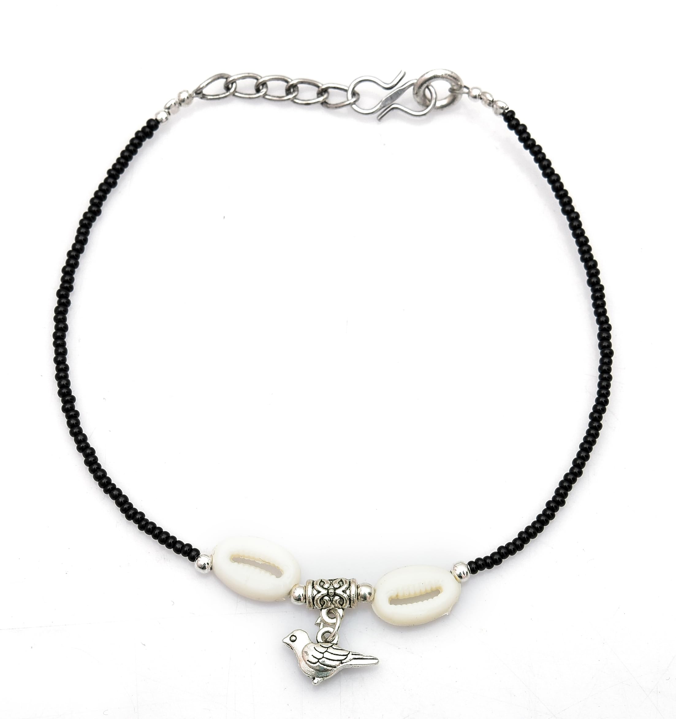 Trendy Adjustable Black Thread Anklet with Bridal Charms for Women & Girls – Perfect for Weddings, Parties & Boho Fashion