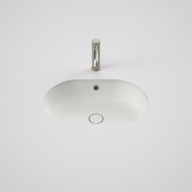 Caroma Liano II 580mm Undermount Bathroom Sink - Matte White Porcelain Countertop Basin with Overflow | Modern Vanity for Bathroom & Powder Room Renovation