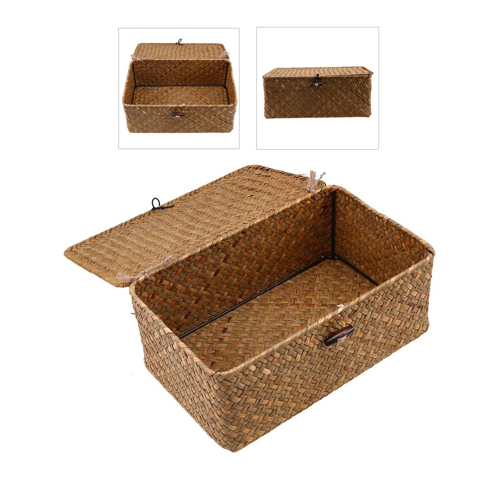 Stylish Wicker & Seagrass Storage Baskets - Set of 3 Nesting Rattan Organizer Bins for Toys, Jewelry & Desktop Sundries | Perfect for Nursery, Bathroom & Home Office Organization