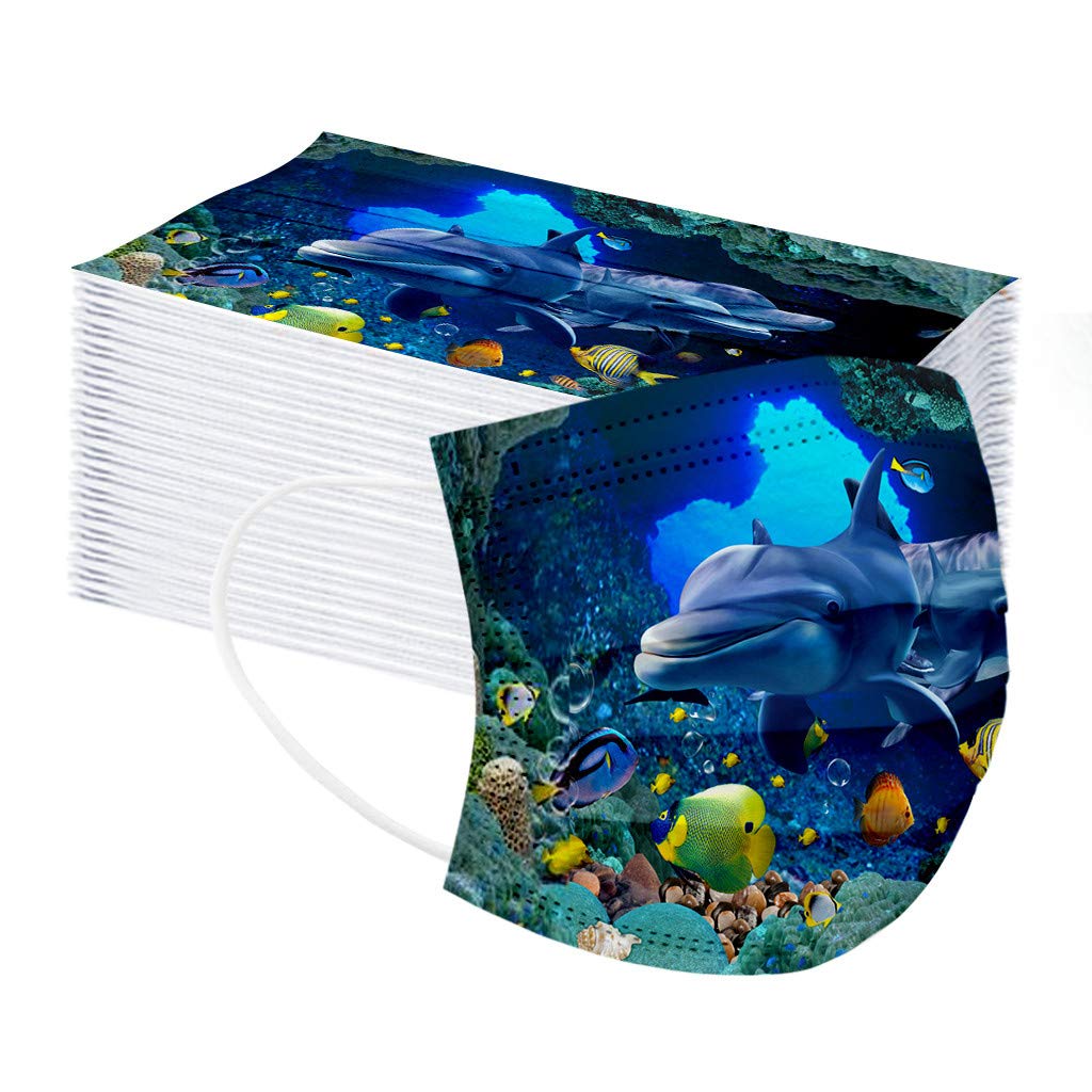 Cute Dolphin Printed 3-Ply Disposable Face Masks for Kids - Breathable & Comfortable Protection for Boys & Girls - Perfect for School, Travel, and Outdoor Activities