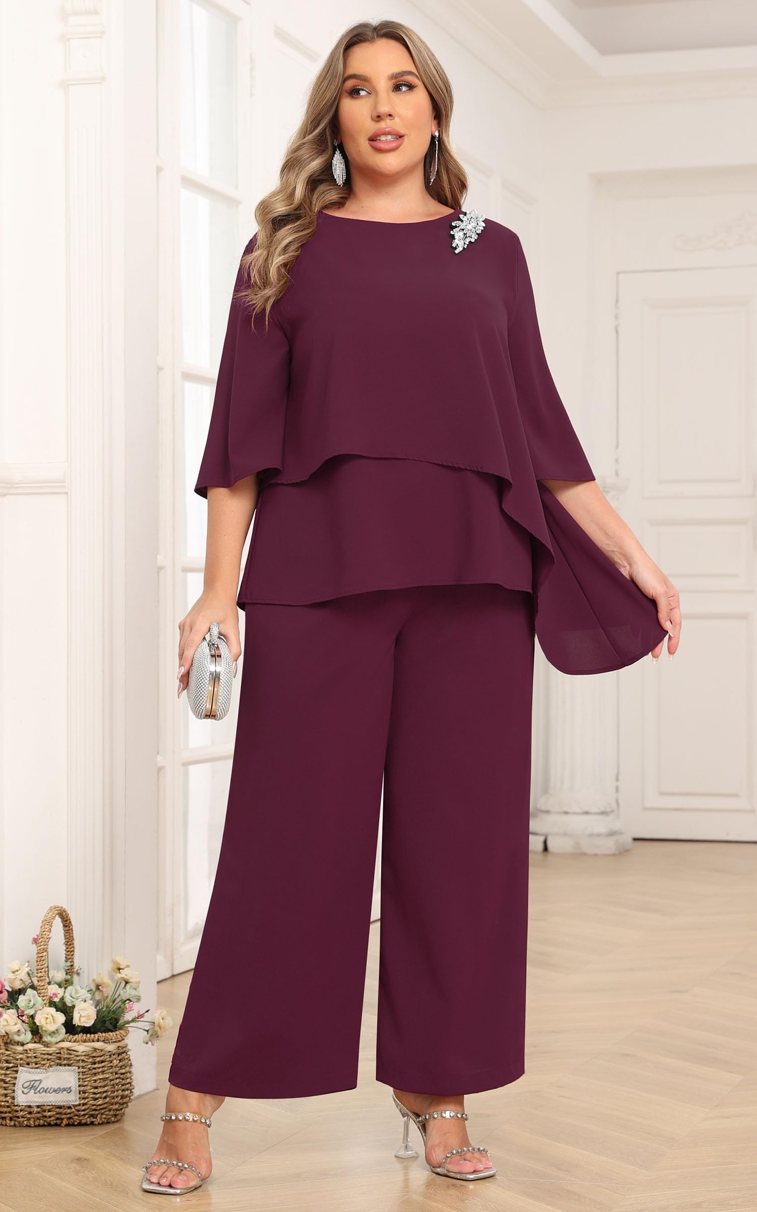 Plus Size Pant Suits for Women - AOVDE 2-Piece Dressy Outfit with Pockets | Mother of Bride & Wedding Guest Attire | Perfect for Formal Events, Office Wear & Special Occasions