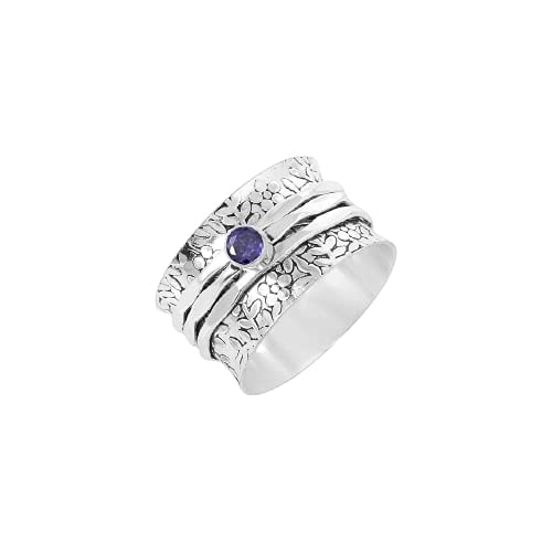 925 Sterling Silver Spinner Ring for Women - Handmade Meditation & Anxiety Relief Jewelry with Amethyst Gemstone - Yoga Worry Ring, Chunky Spinner Ring for Stress Relief - Perfect Promise Gift for Mindfulness Practice