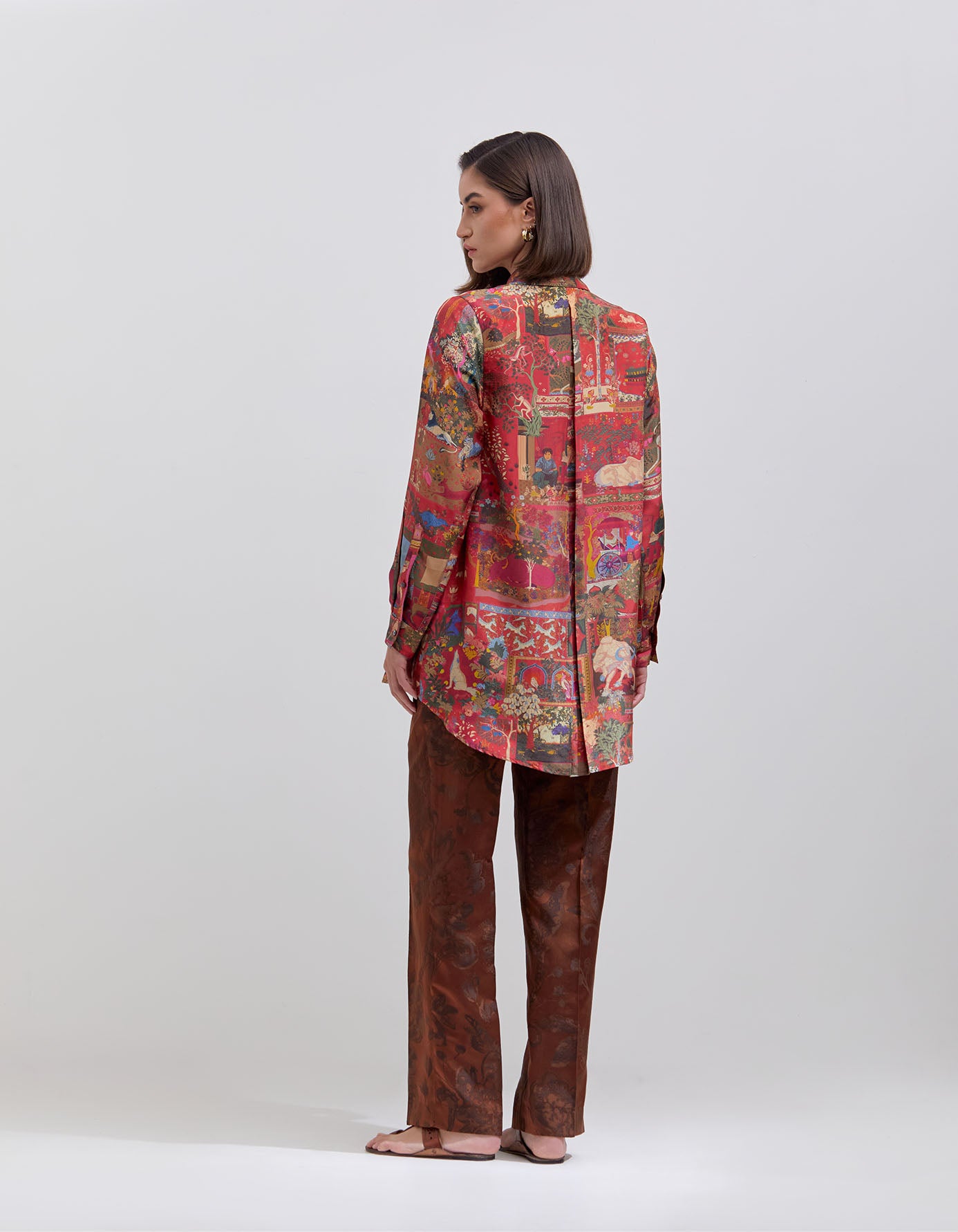 Diya Silk Shirt in Crimson Red - Panchatantra Inspired Ethnic Wear for Festivals, Weddings & Cultural Events
