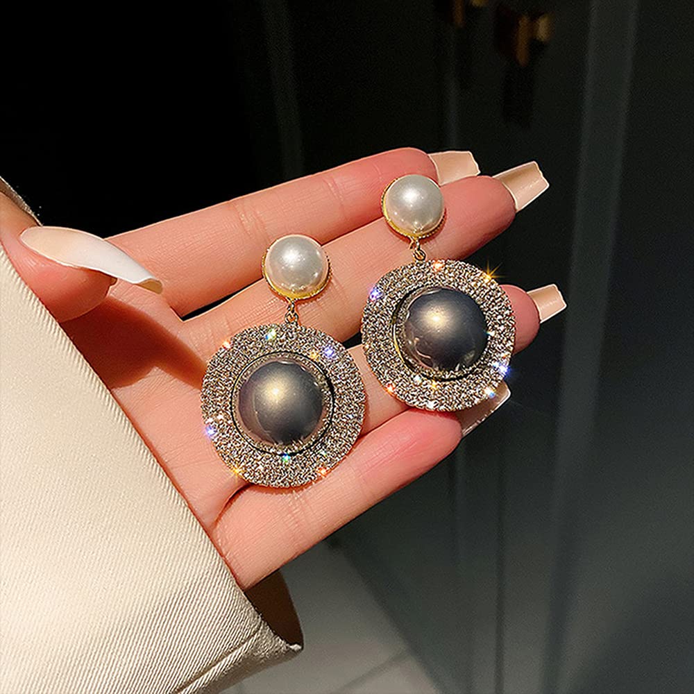 Wiwpar Pearl Rhinestone Circle Earrings - Elegant Round Pearl Drop Dangle Earrings for Women & Girls | Perfect for Weddings, Parties & Everyday Wear