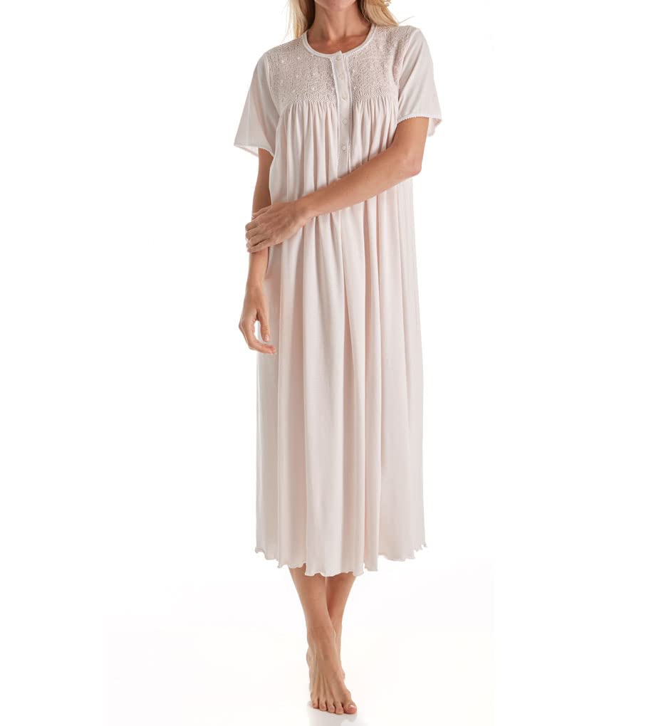 Women's Ines Smocked Short Sleeve Nightgown - Soft Cotton Sleepwear for Comfortable Nights, Lounge Wear & Maternity Pajamas