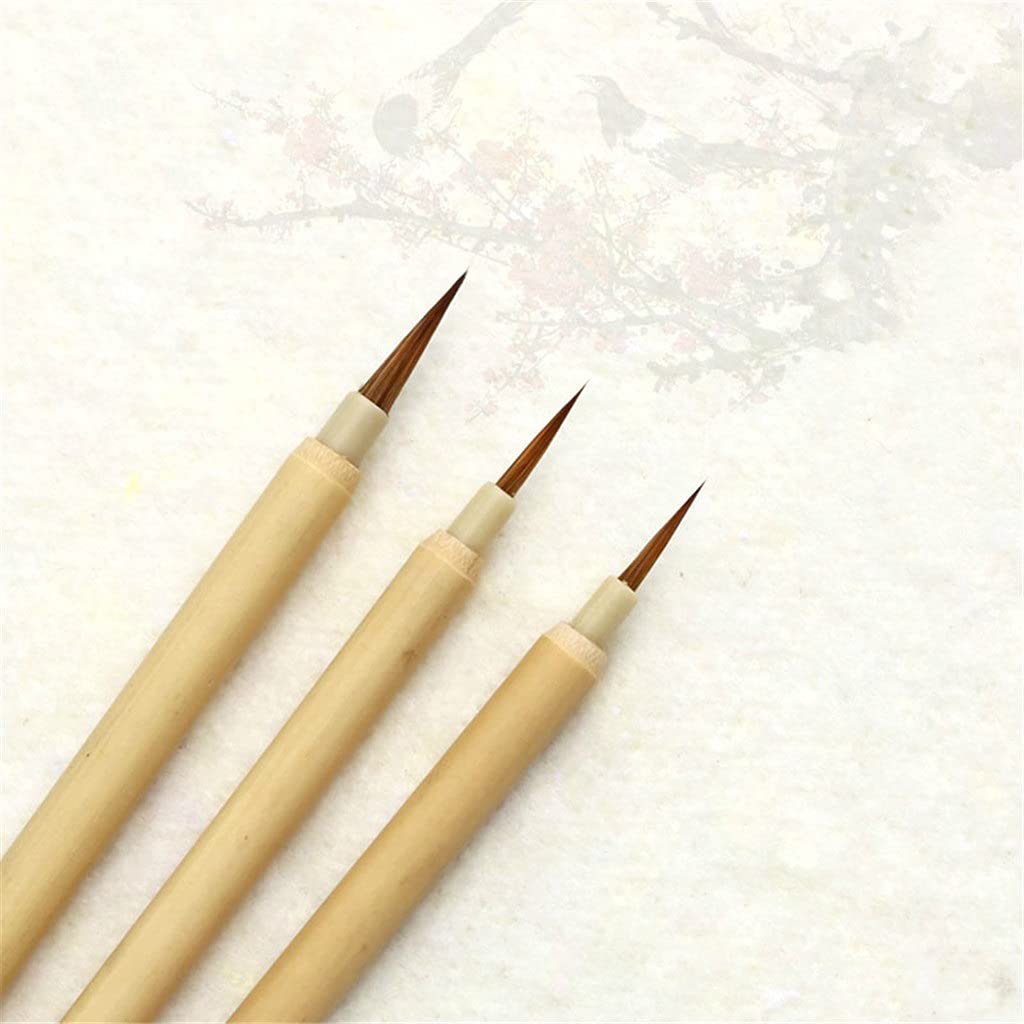 Premium 3-Piece Chinese Natural Bamboo Calligraphy Brush Set - Landscape, Watercolor & Outline Brushes for Regular Script Writing | Perfect for Calligraphy Art, Watercolor Painting & Traditional Chinese Ink Wash Techniques