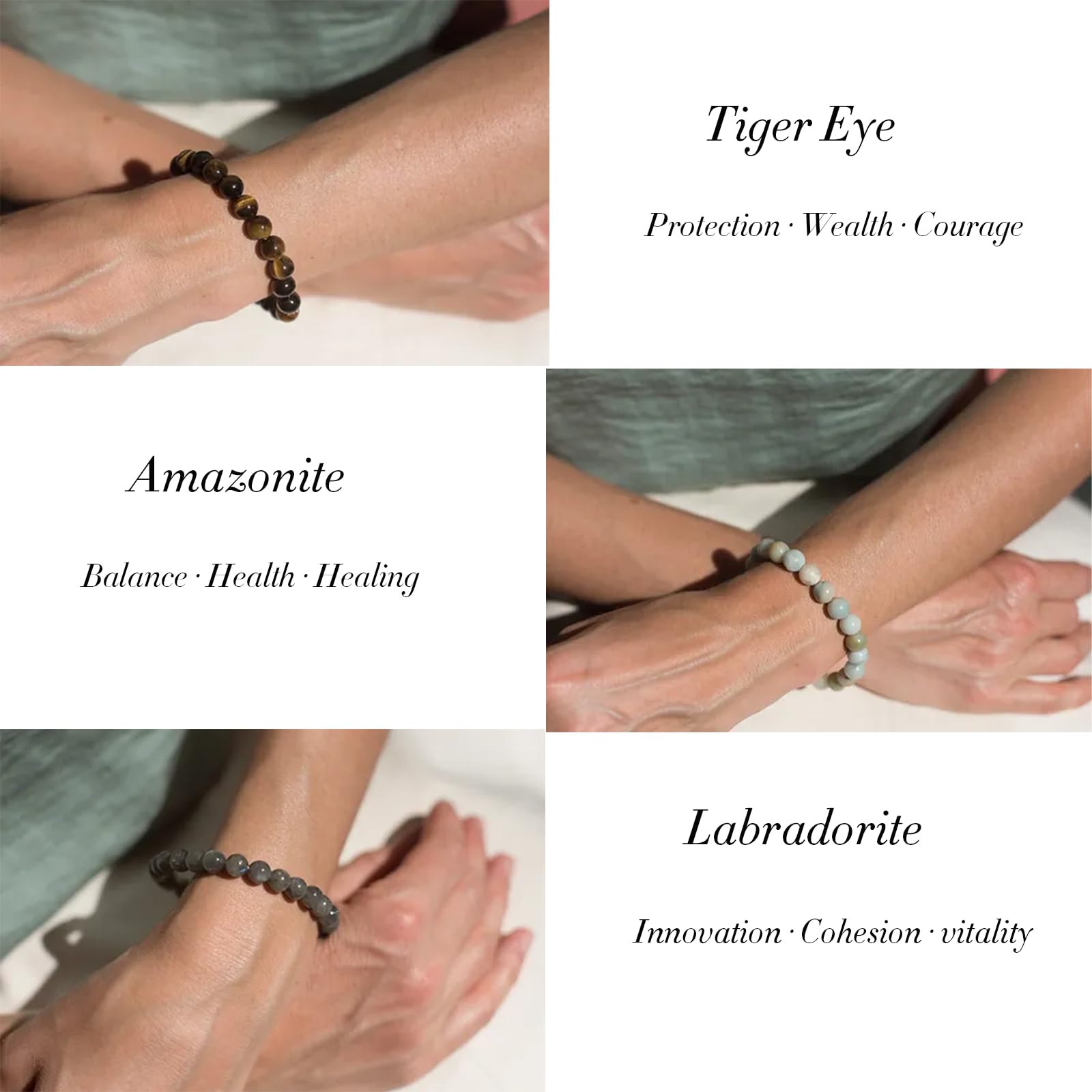 16PCS Natural Crystal Bracelets for Women & Men - 8mm Semi-Precious Gemstone Beaded Stretch Bracelets, Round Yoga Healing Energy Jewelry Gifts for Meditation, Chakra Balancing & Spiritual Wellness