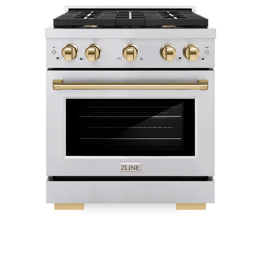ZLINE Autograph Edition 30-inch 4.2 cu. ft. Dual Fuel Range with 4-Burner Gas Cooktop & Electric Convection Oven - Stainless Steel with Polished Gold Accents (SDRZ 30 G) - Perfect for Gourmet Kitchens & Professional Home Chefs