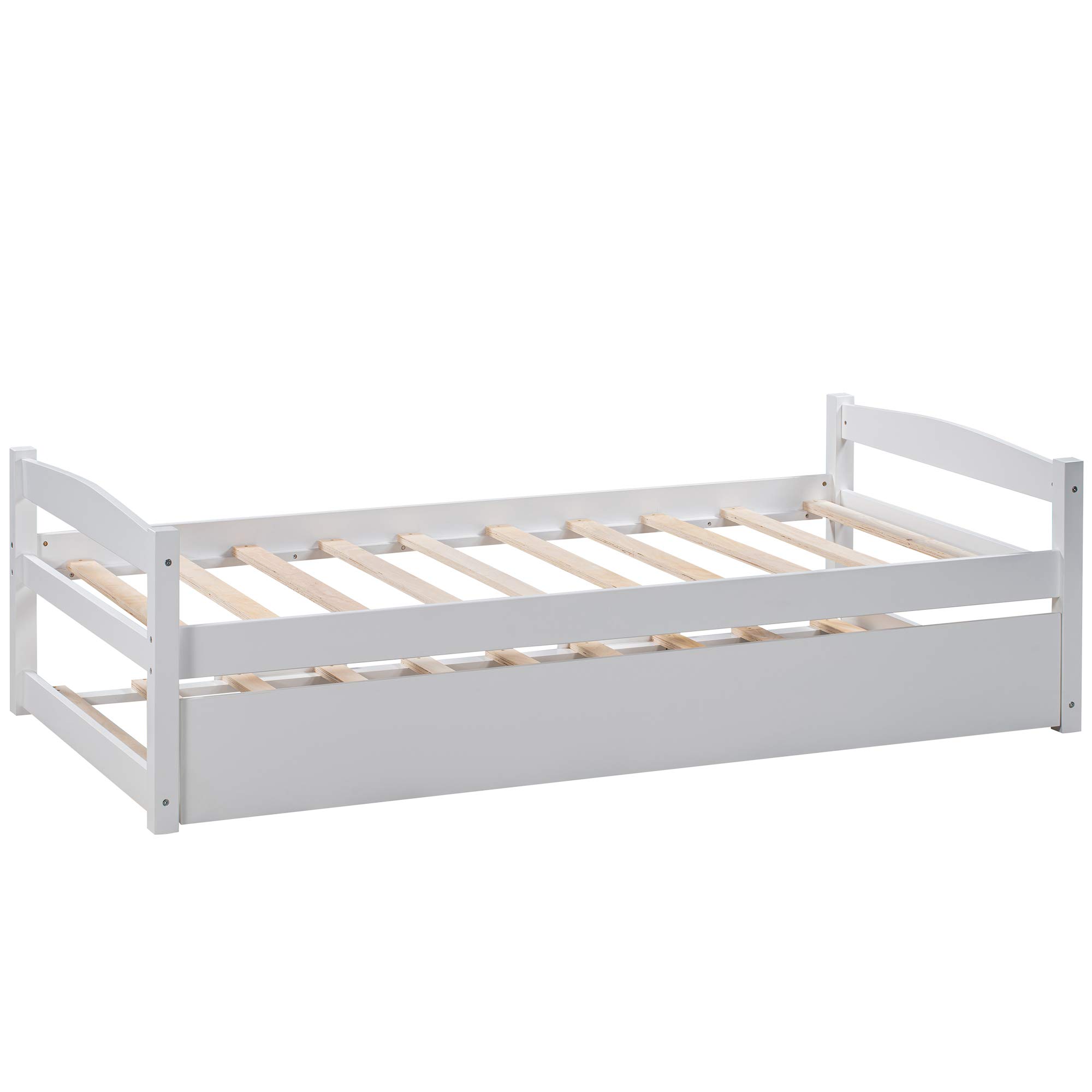 KLMM Twin Platform Bed with Trundle - Solid Wood Daybed & Captain's Bed for Bedroom or Living Room - White Wooden Slat Support - Perfect for Guest Rooms, Small Spaces & Multi-Functional Furniture Needs