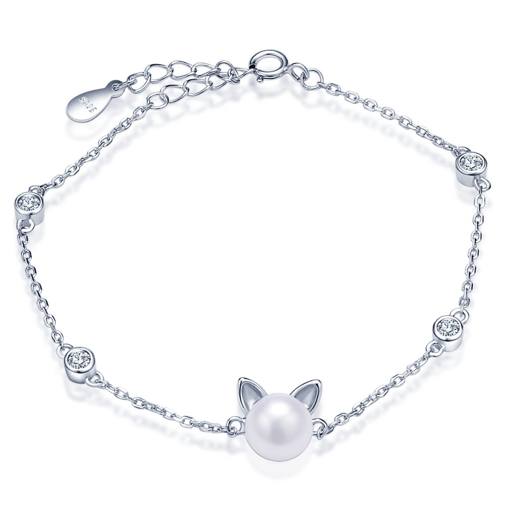Infinite U Simulated Pearl Bracelet - 925 Sterling Silver Adjustable Charm Bracelet with 6