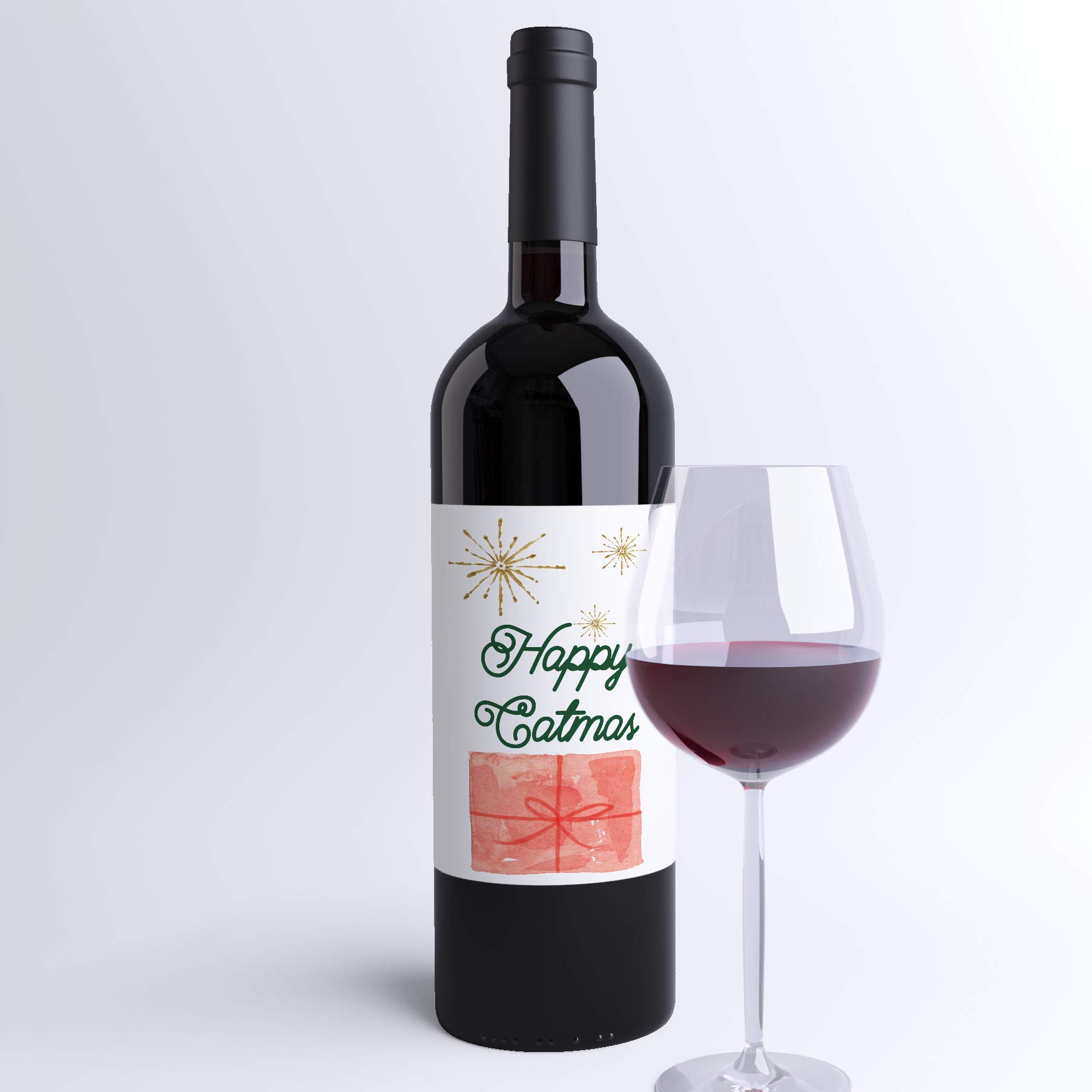 Funny Cat Christmas Card & Wine Label - Cat Lover Gift for Holiday Parties