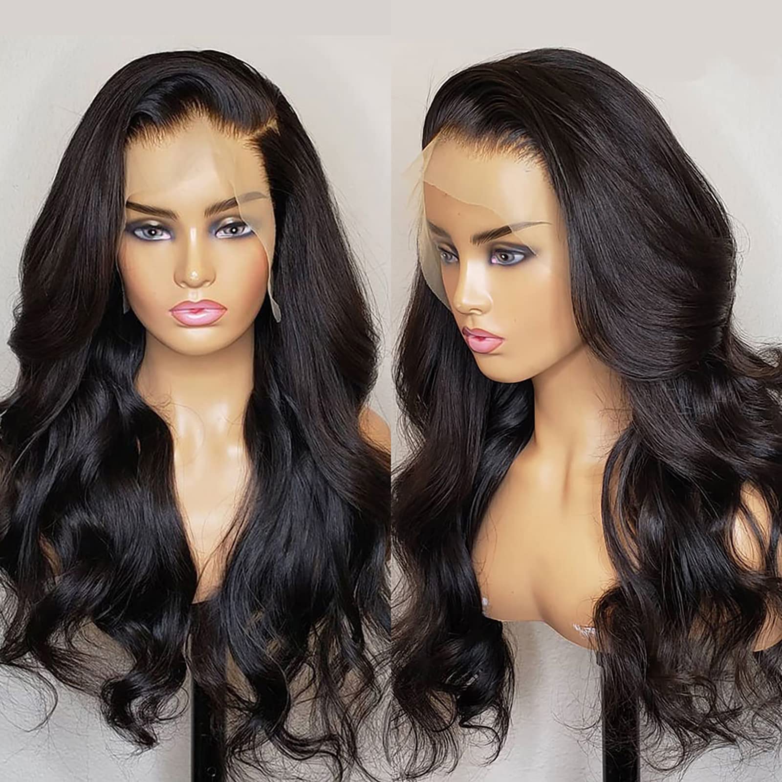 13x6 HD Lace Front Human Hair Wigs - Brazilian Body Wave Pre Plucked Bleached Knots with Baby Hair 180 Density for Women (20 Inch, Natural Black) - Perfect for Daily Wear, Parties & Special Occasions