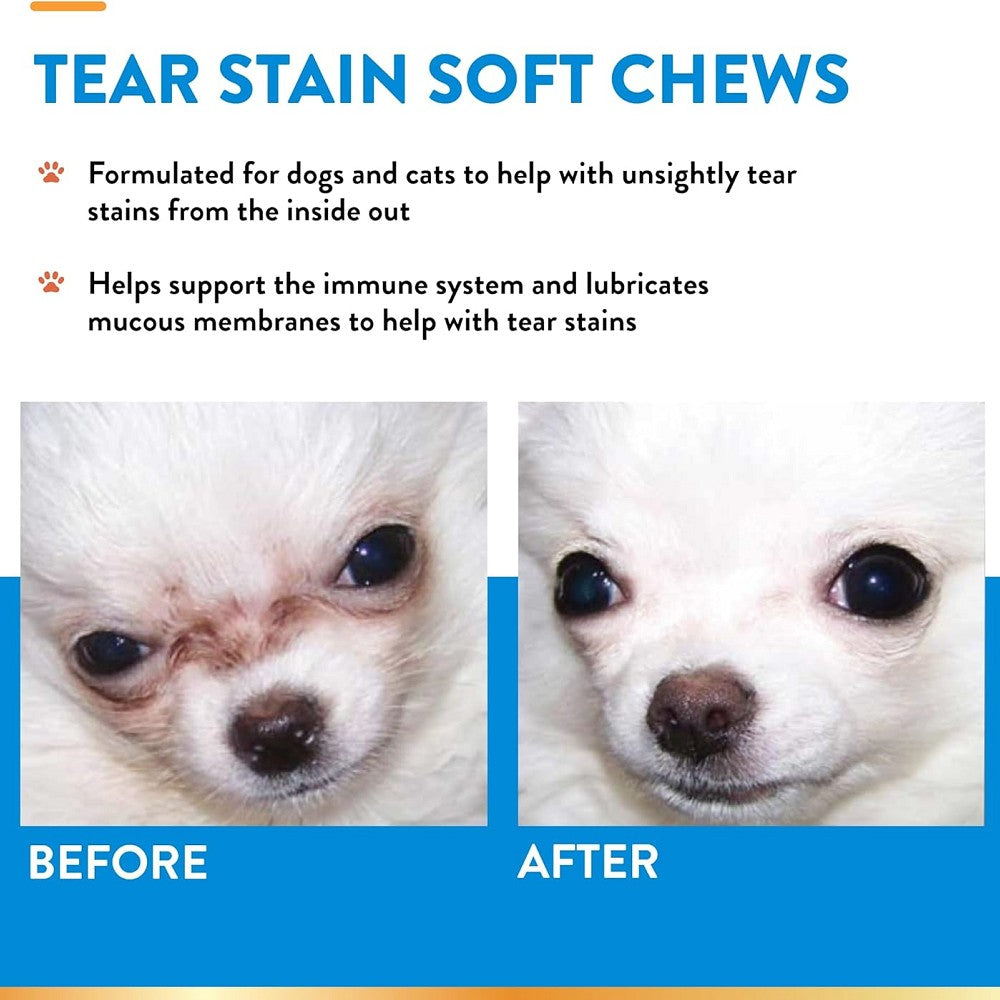 Tear Stain Remover for Dogs & Cats - Natural Supplement with Lutein Soft Chews | Reduce Eye Discharge & Brighten Coat | Perfect for Small & Large Breeds at Home or Travel