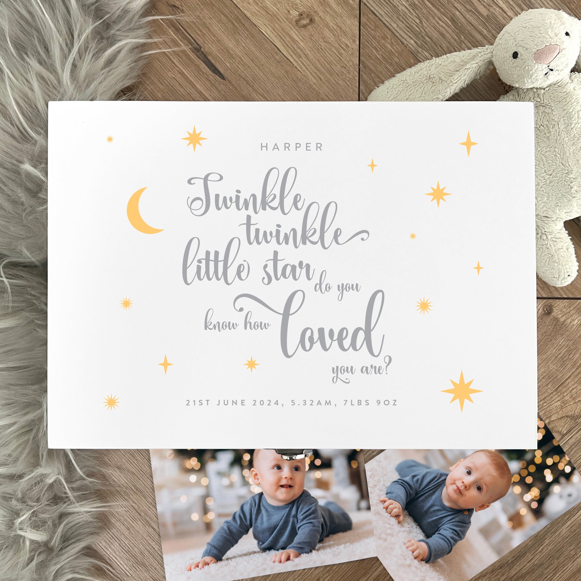 Personalized Twinkle Twinkle Baby Keepsake Box - White Wooden Memory Chest for Newborns (3 Sizes: 22cm, 27cm, 30cm) - Perfect for Baby Showers, Christenings & First Birthday Gifts