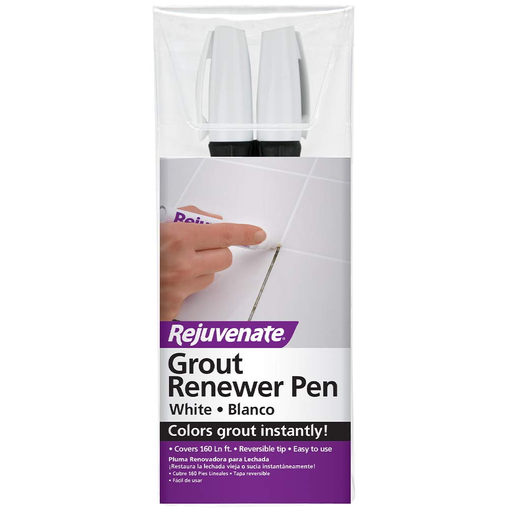 Rejuvenate White Grout Restorer Marker Pens - 2 Pack | Fast-Acting Grout Cleaner & Renewer for Tile Floors, Bathrooms & Kitchens | Restores Dingy, Stained Grout in Minutes