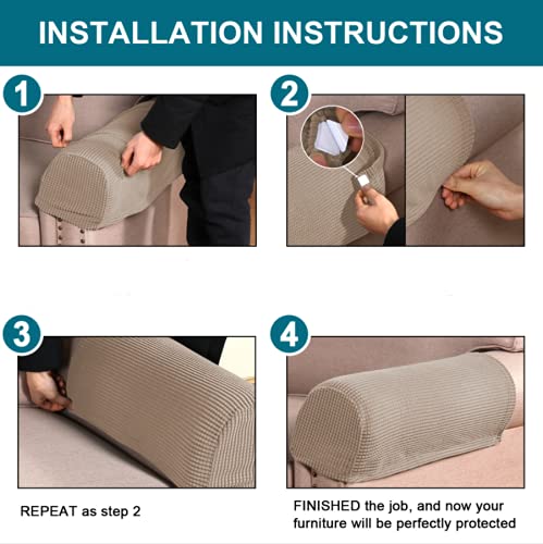 Stretch Armrest Covers - 2pcs Spandex Jacquard Sofa Slipcovers for Chairs, Couches & Recliners (Khaki) | Perfect for Home, Office & Living Room Furniture Protection
