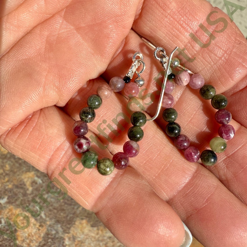 Styling Sterling Silver Watermelon Tourmaline Beaded Earrings for Women | Dainty Pierced Jewelry Gift for Her | Perfect for Weddings, Parties & Everyday Wear