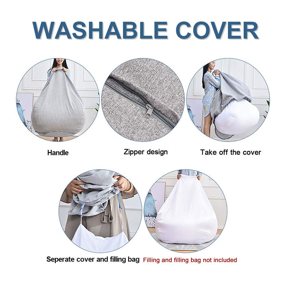 Large XL Brown Bean Bag Chair Cover (No Filler Included) - High Back Lounger Storage Sack for Adults & Kids - Durable Fabric Replacement Cover for Indoor, Outdoor, Game Room & Dorm Use