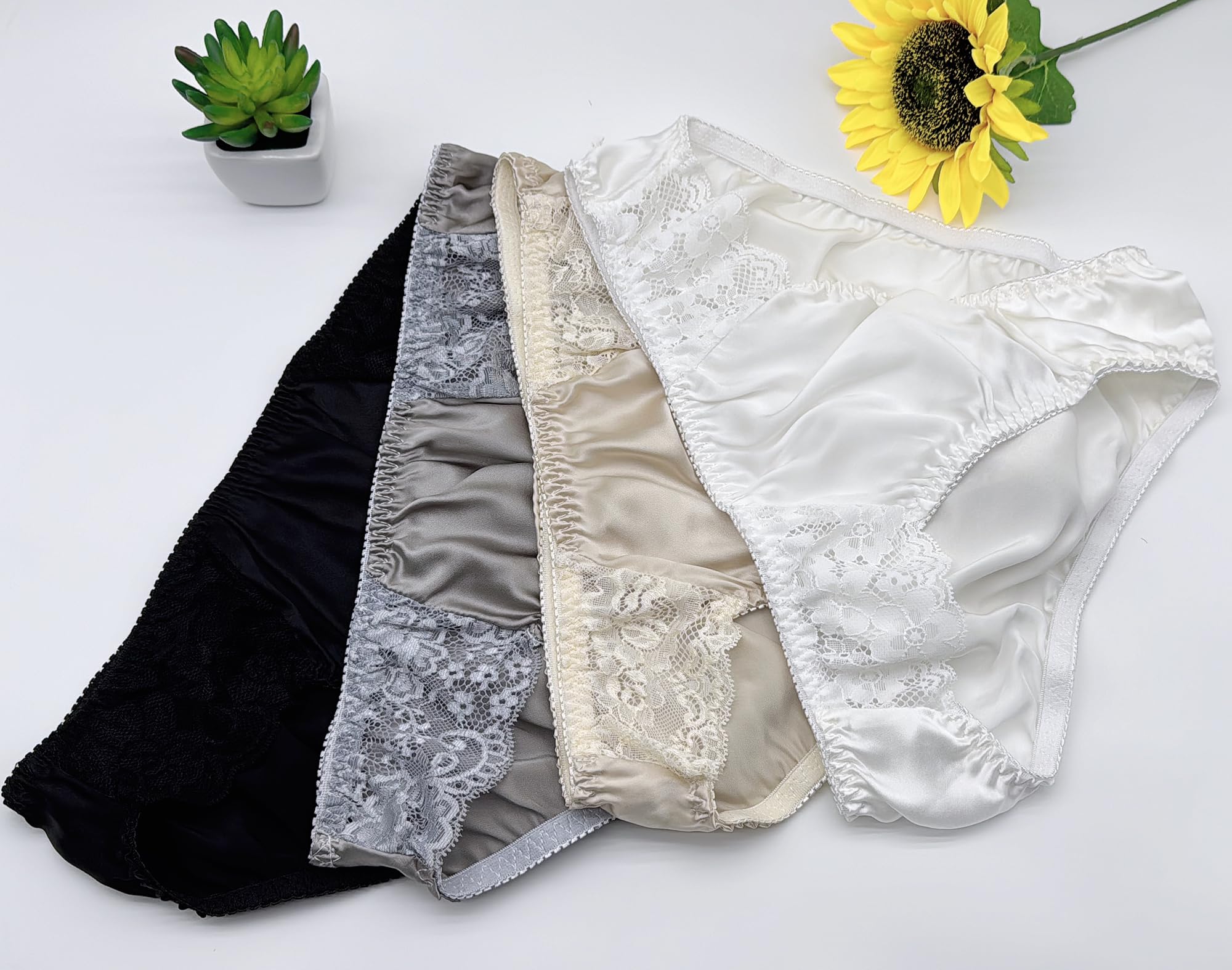 Silk Panties for Women - Lace Cheeky Underwear Set, Lightweight & Smooth Classic Briefs for Daily Wear, Sleep & Special Occasions