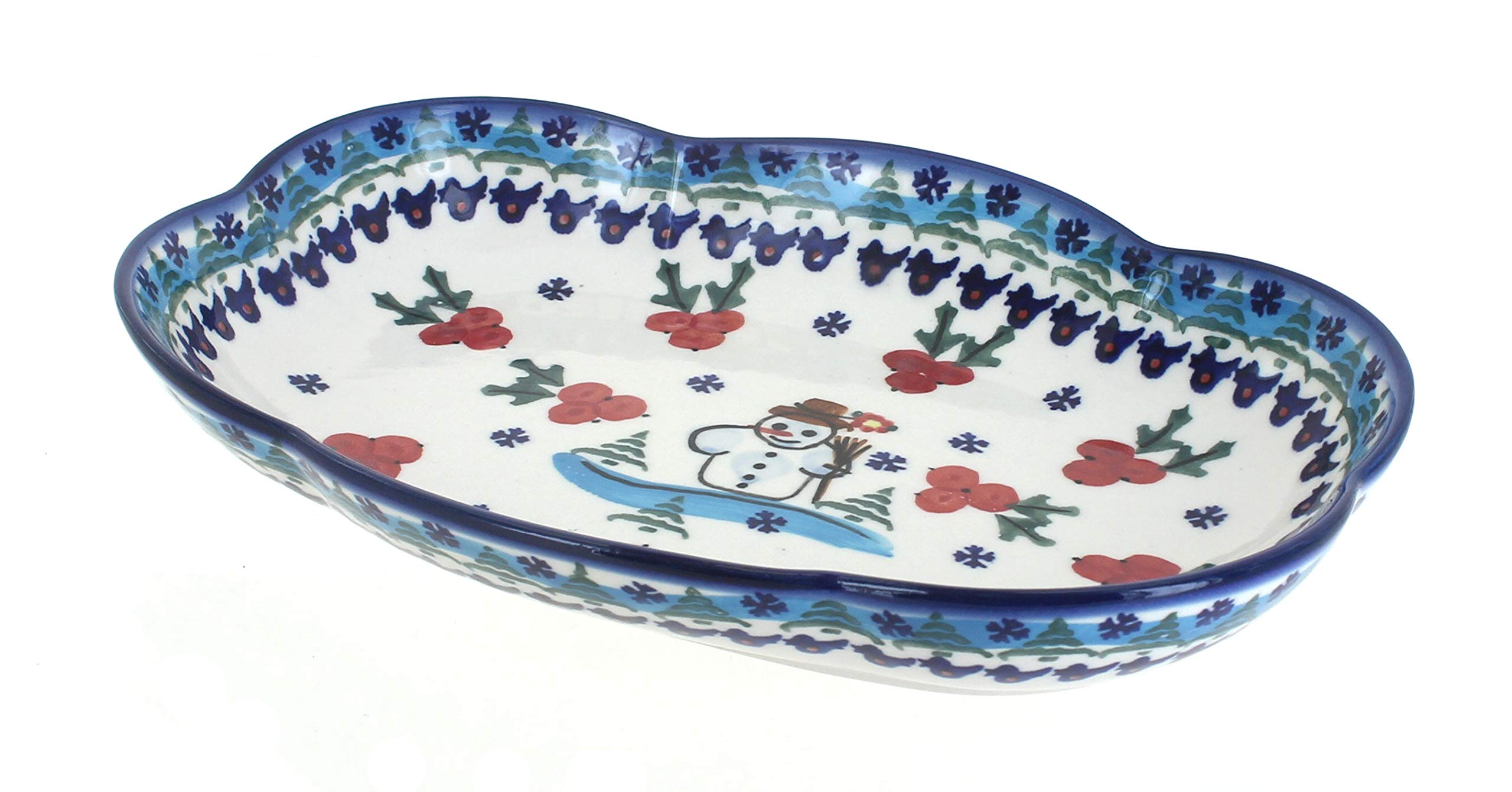 Blue Rose Polish Pottery Frosty Duo Scallop Dish - Handmade Ceramic Serving Platter for Desserts, Appetizers & Holiday Decor - Perfect for Christmas, Thanksgiving & Dinner Parties