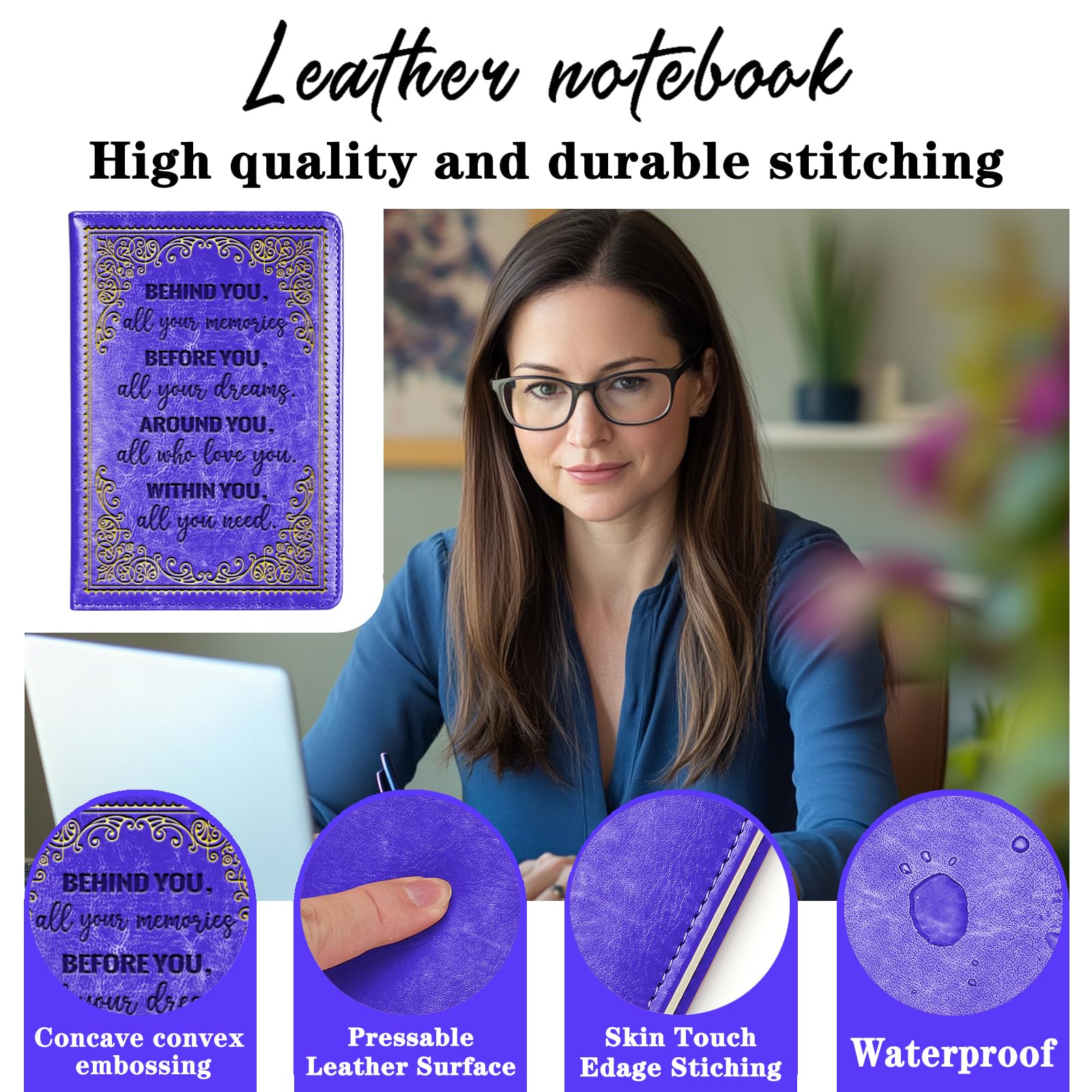 Inspirational Leather Journal - Graduation Gift, Lined Notebook for Memories, 1 Pack Purple - Perfect for Graduation, Appreciation Gifts & Personal Journaling