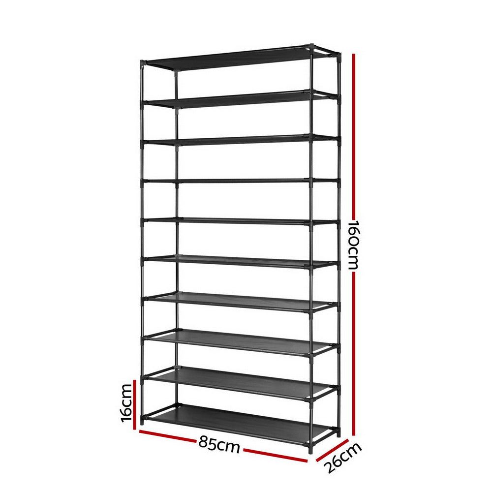10-Tier Stackable Shoe Rack Organizer - Space Saving Black Shoe Storage for Closet, Entryway & Bedroom - Holds 30-40 Pairs of Shoes