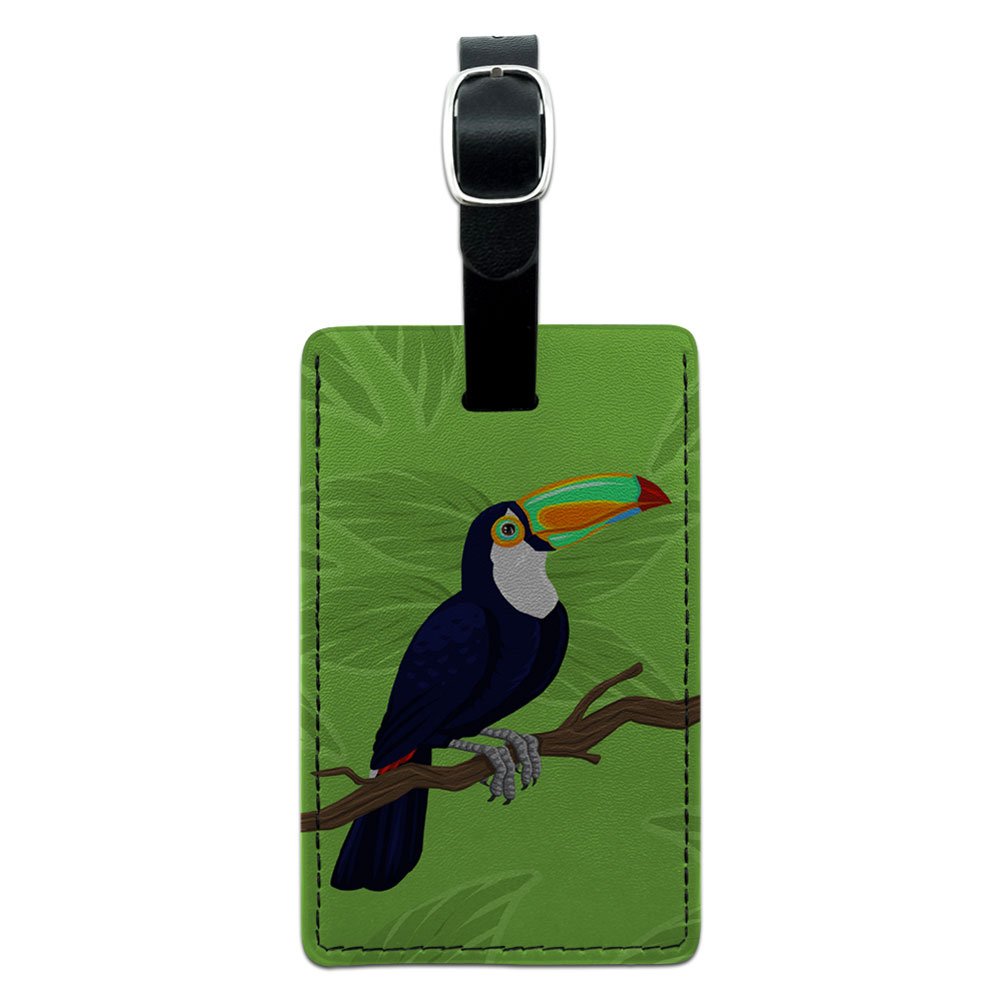 Colorful Toucan Jungle Parrot Tropical Leather Luggage Tag - Durable Suitcase ID Tag for Travel Bags, Carry-Ons & Backpacks (Black) - Perfect for Vacation Trips, Business Travel & Adventure Tours