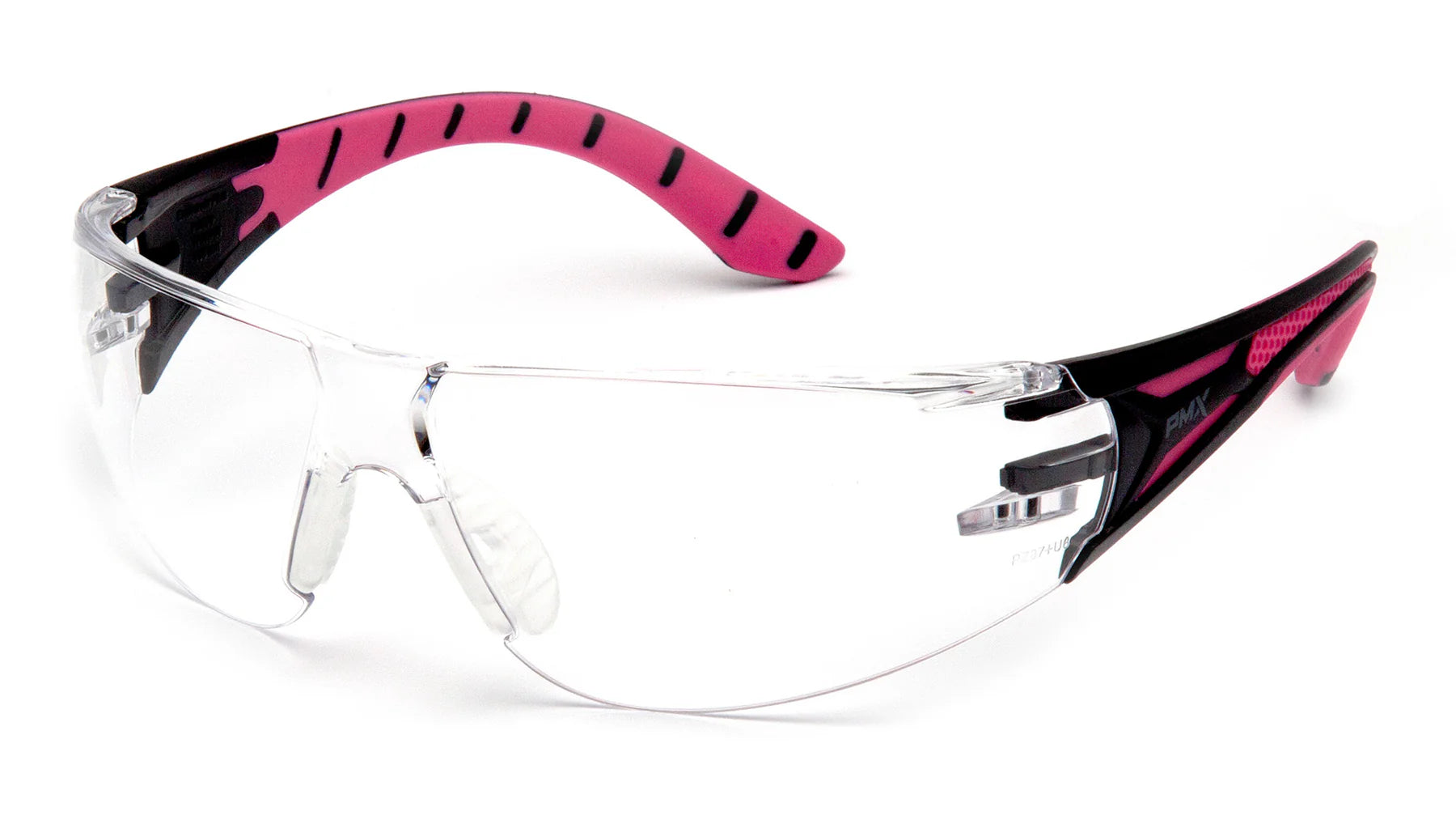 Pyramex Endeavor Plus Frameless Safety Glasses - Clear Anti-Fog Lens with Black/Pink Frame - ANSI Z87.1 Certified for Construction, Woodworking & DIY Projects