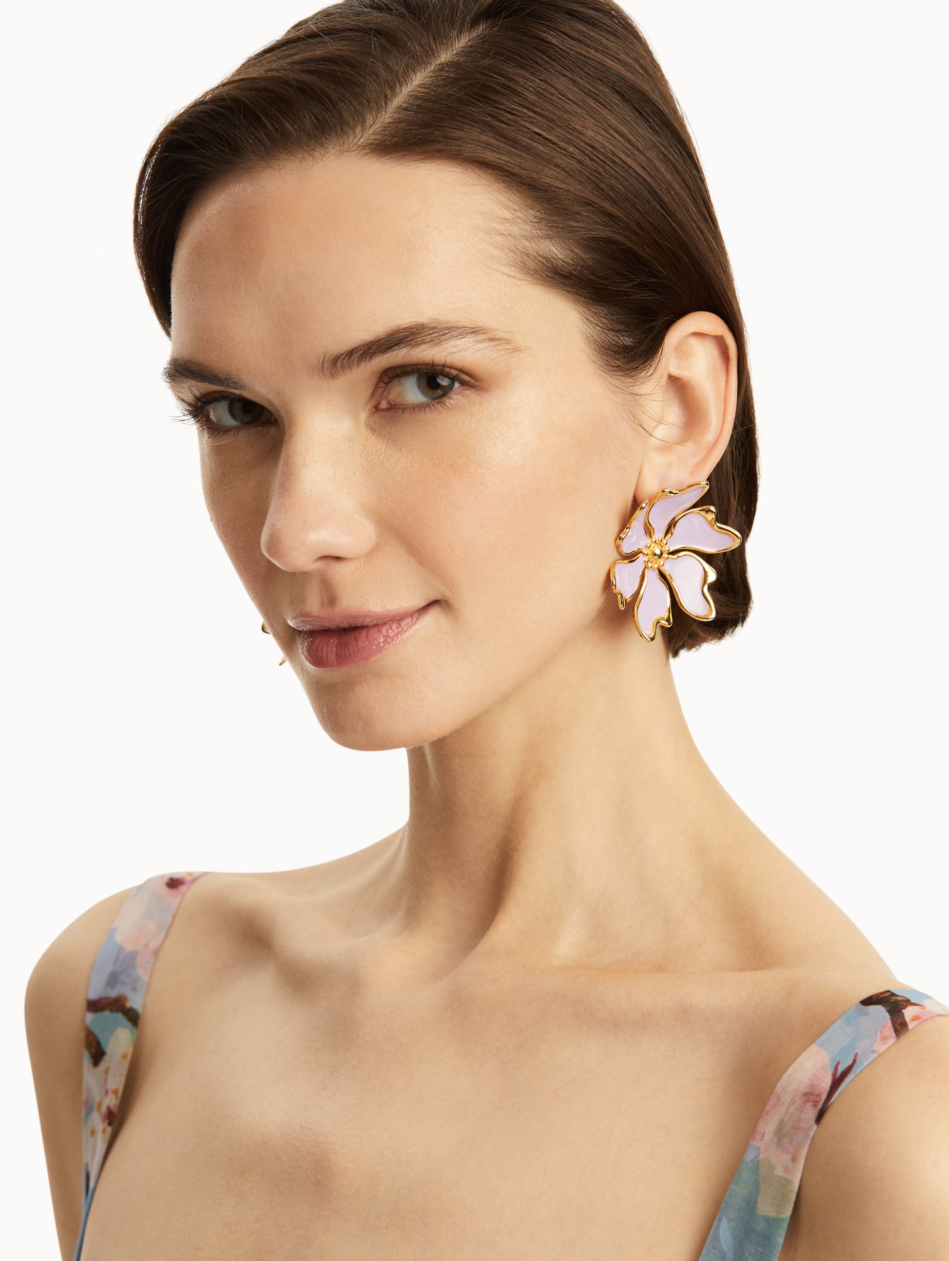 Cherry Blossom Enamel Clip-On Earrings for Women - Japanese Floral Dangle Earrings for Casual Wear, Parties & Special Occasions