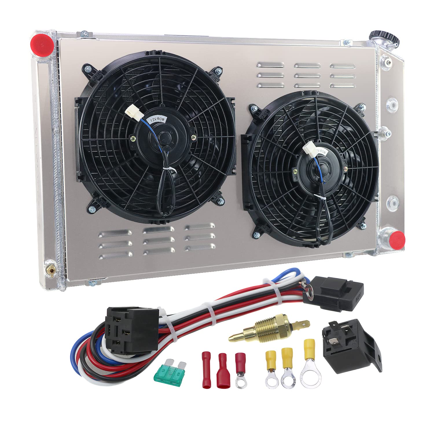 CoolingCare CU162 3-Row Aluminum Radiator with Fan Shroud & Relay Kit for 1970-1988 Chevy GMC Cadillac Pontiac - Heavy Duty Cooling Solution for Classic Car Restoration & Hot Weather Performance