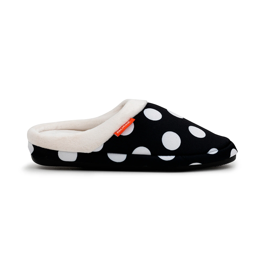 Archline Orthotic Slippers for Women & Men - Comfortable Slip-On House Shoes with Arch Support - Black Polkadot Design - Perfect for Indoor Relaxation, Post-Surgery Recovery & Plantar Fasciitis Relief