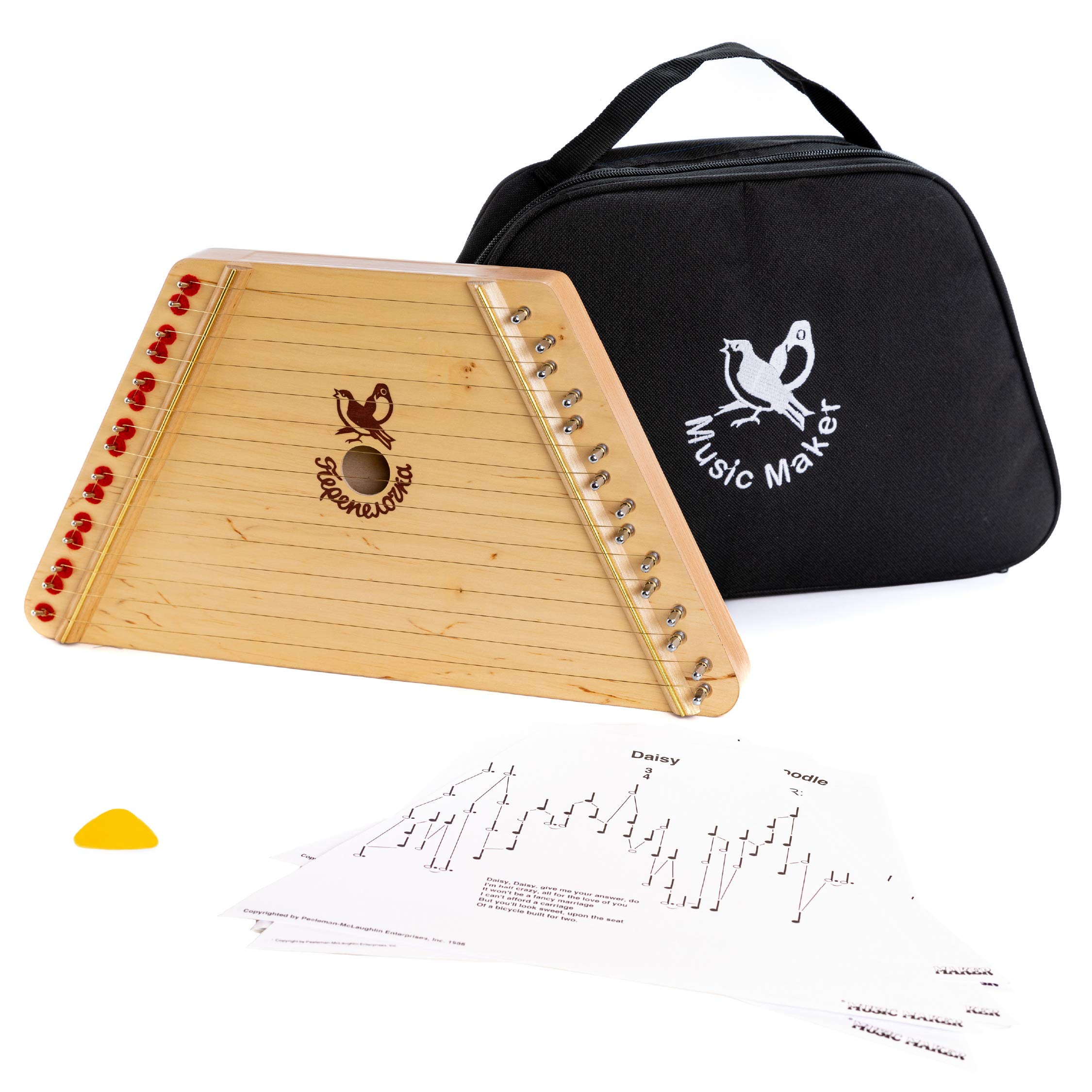 European Expressions Music Maker Lap Harp - 15 String Portable Harp with Sheet Music & Black Carrying Case - Perfect for Beginners, Kids, Home Decor & Musical Therapy
