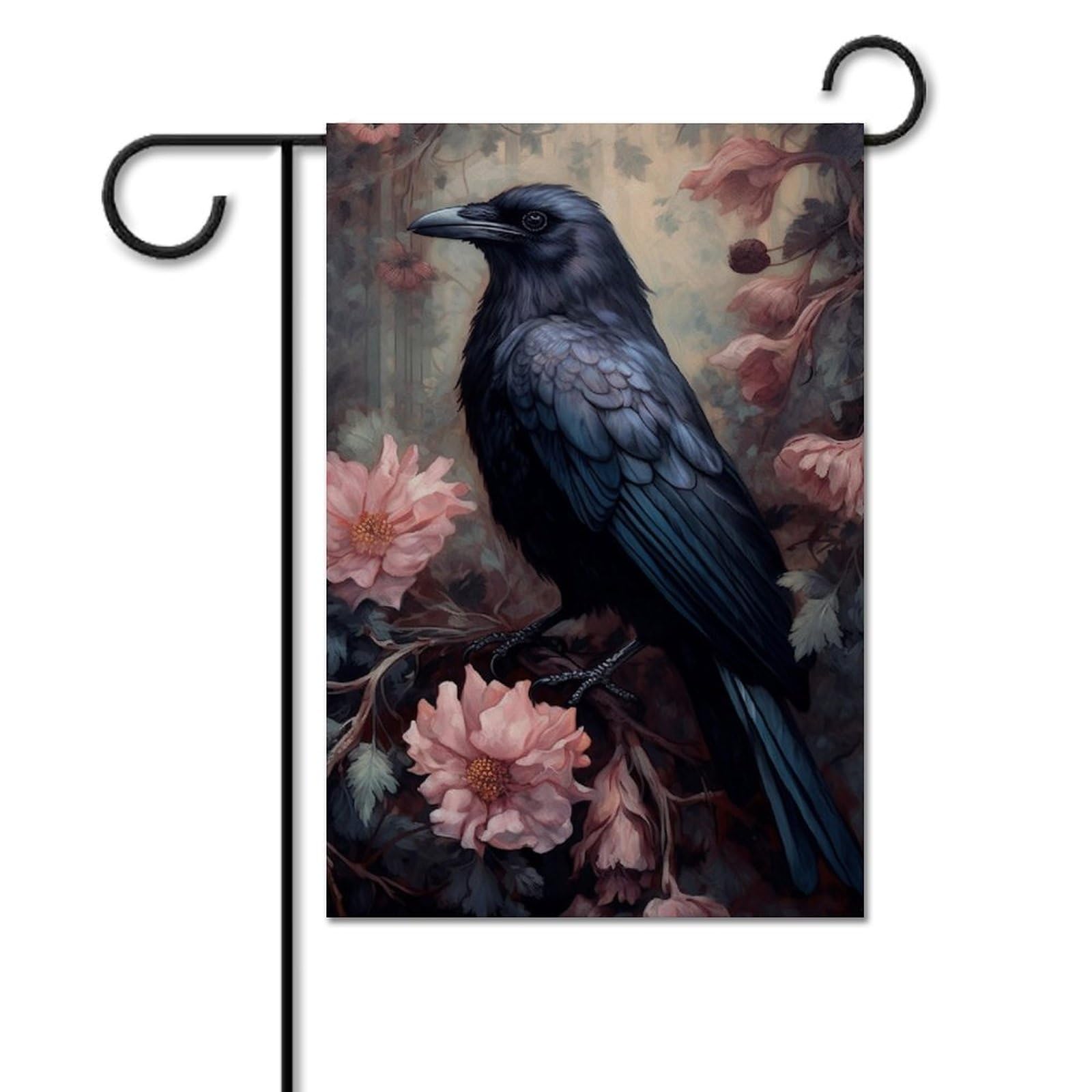 Gothic Halloween Raven Flower Garden Flag - Double Sided Black Crow Yard Flag 12x18 Inch for Outdoor Seasonal Holiday Decoration | Perfect for Front Porch, Lawn, and Home Decor
