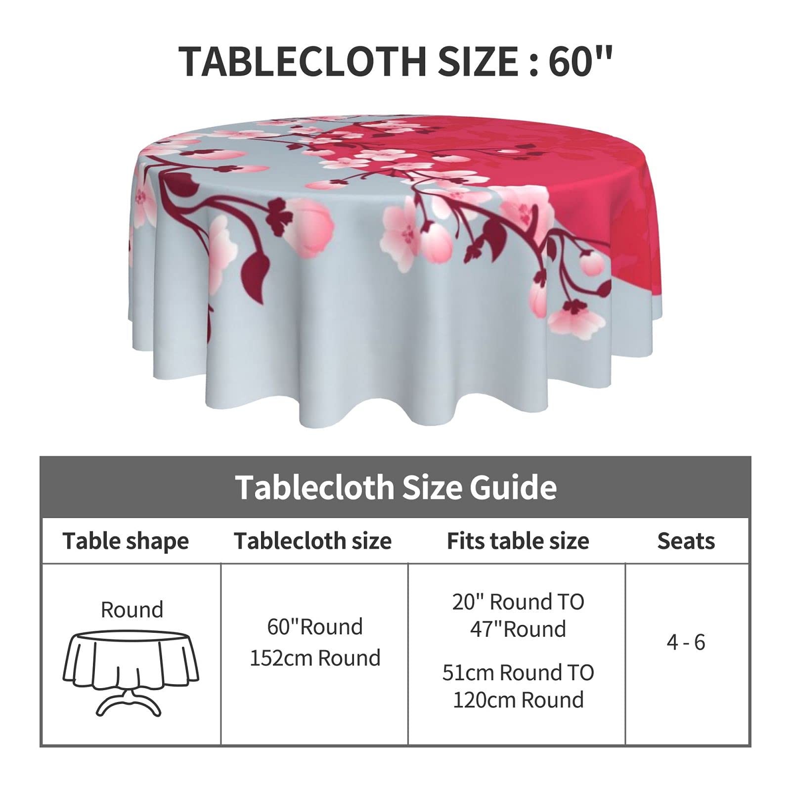 FREEHOTU Japanese Cherry Blossom Round Tablecloth - 60 Inch Thick Washable Table Cover for Kitchen, Dining, Party Decor | Perfect for Daily Use & Special Occasions