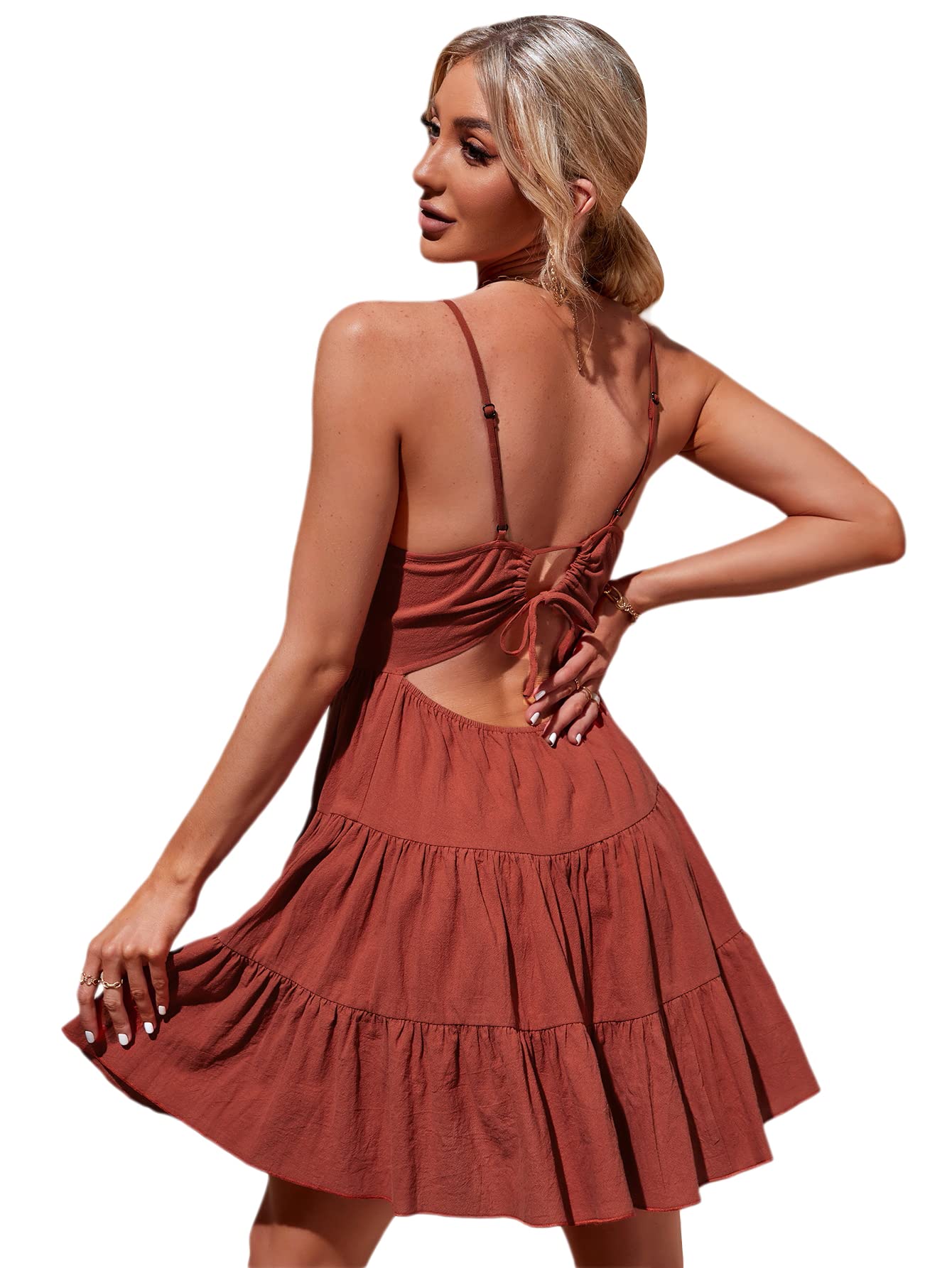 SheIn Women's Floral Surplice Front Belted Cami Skater Dress - Flowy Short Summer Dress for Casual Outings, Beach Vacations & Date Nights