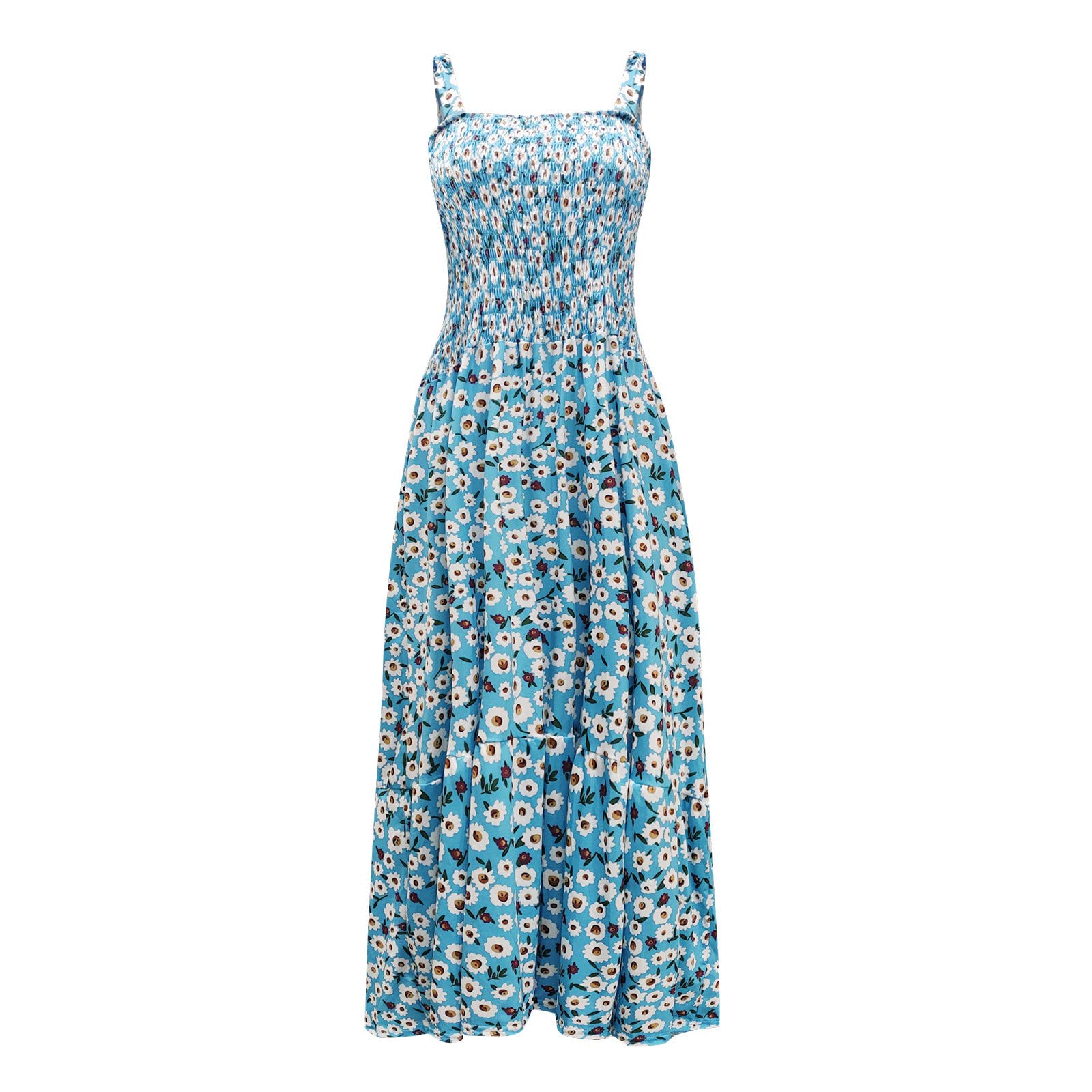 Women's Fashion Slim Sexy Retro Suspenders Maxi Dress - Summer Floral Printed Irregular Tunic Dress for Casual Outings, Beach Vacations & Date Nights